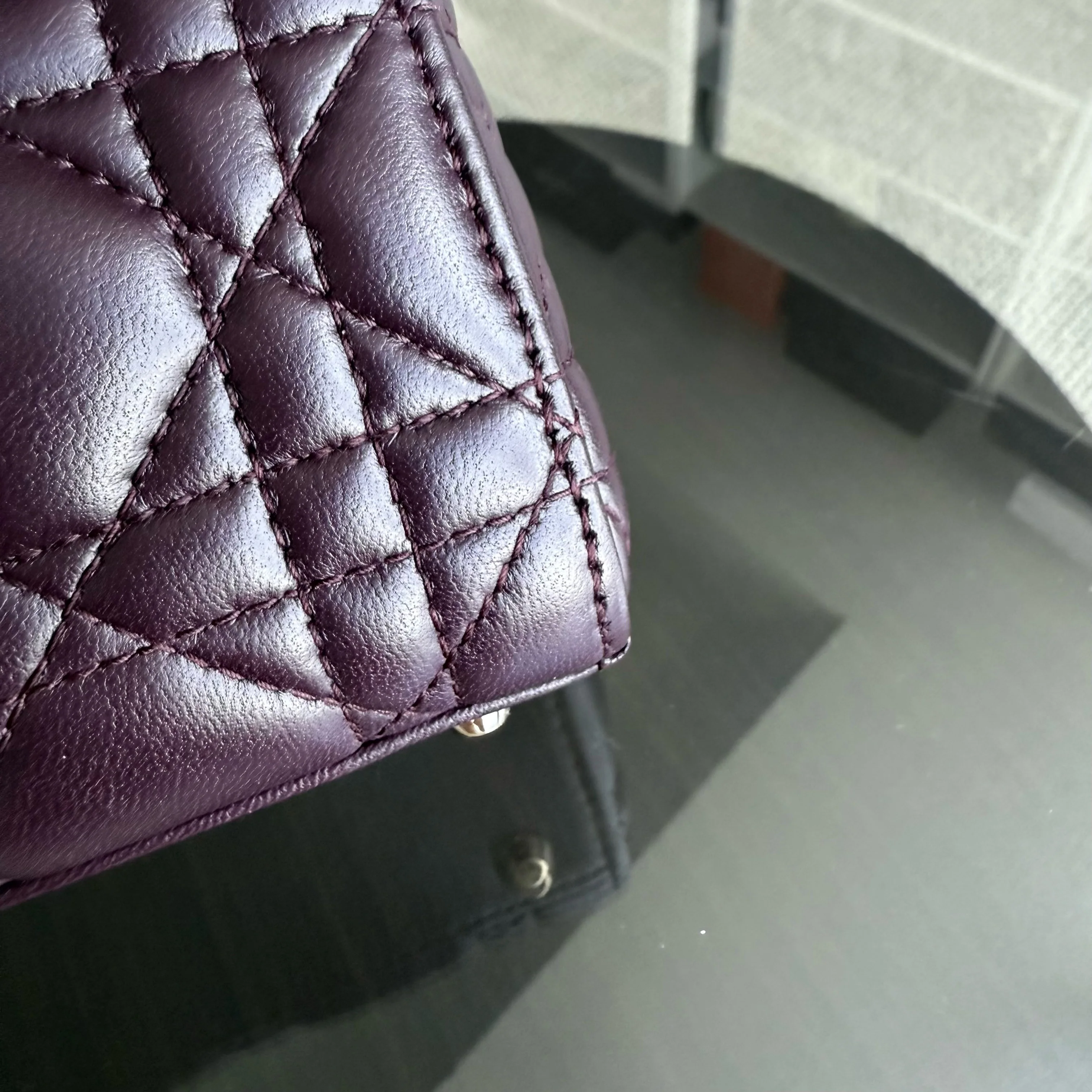 Dior Lady Mini - Cannage Lambskin Wine Burgundy Gold Hardware Chain Strap