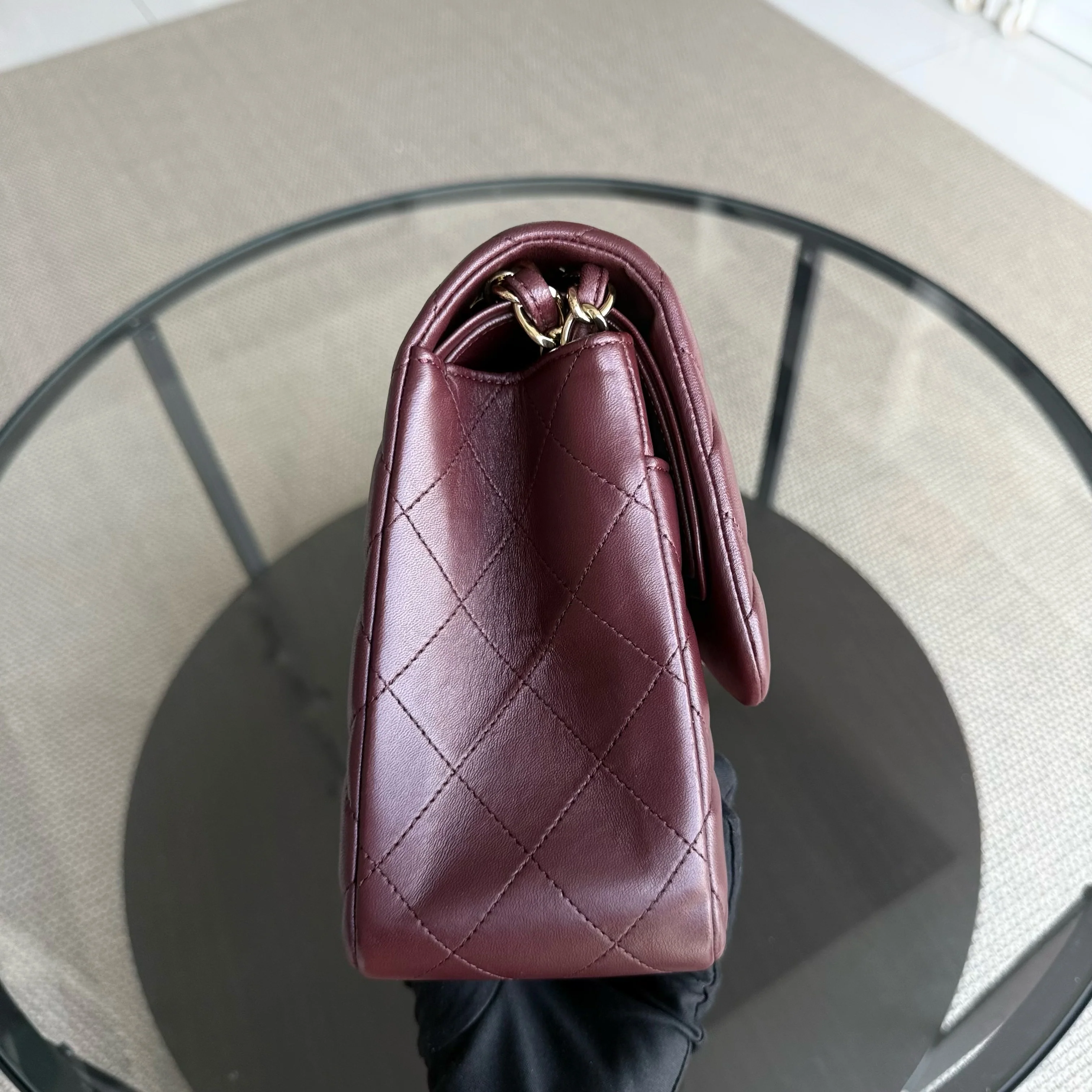 Chanel Classic Flap Jumbo - Double Flap 30CM Quilted Lambskin Burgundy Dark Red Gold Hardware Series 21