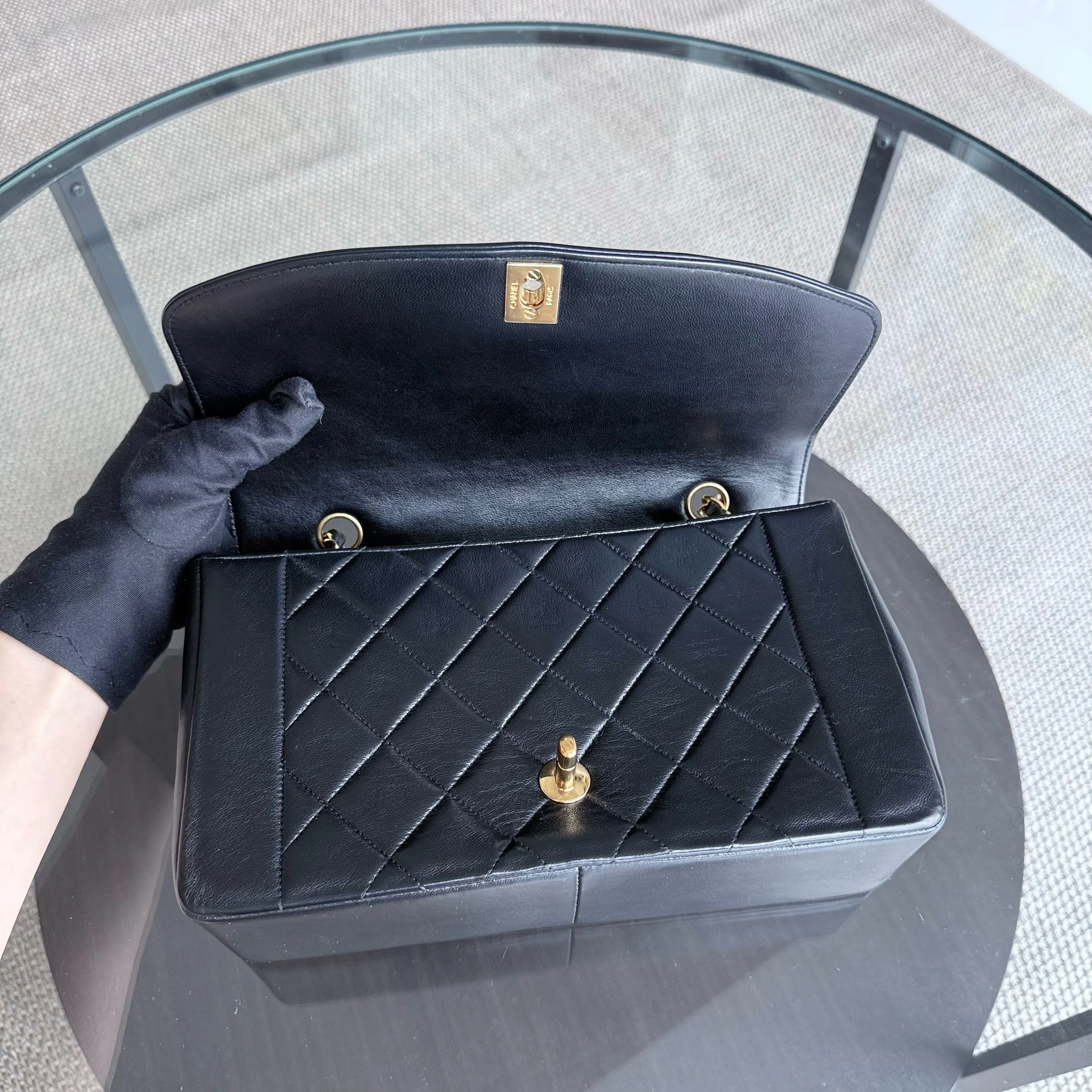 Chanel Diana Medium Vintage - Quilted Lambskin Black Gold Hardware Series 2