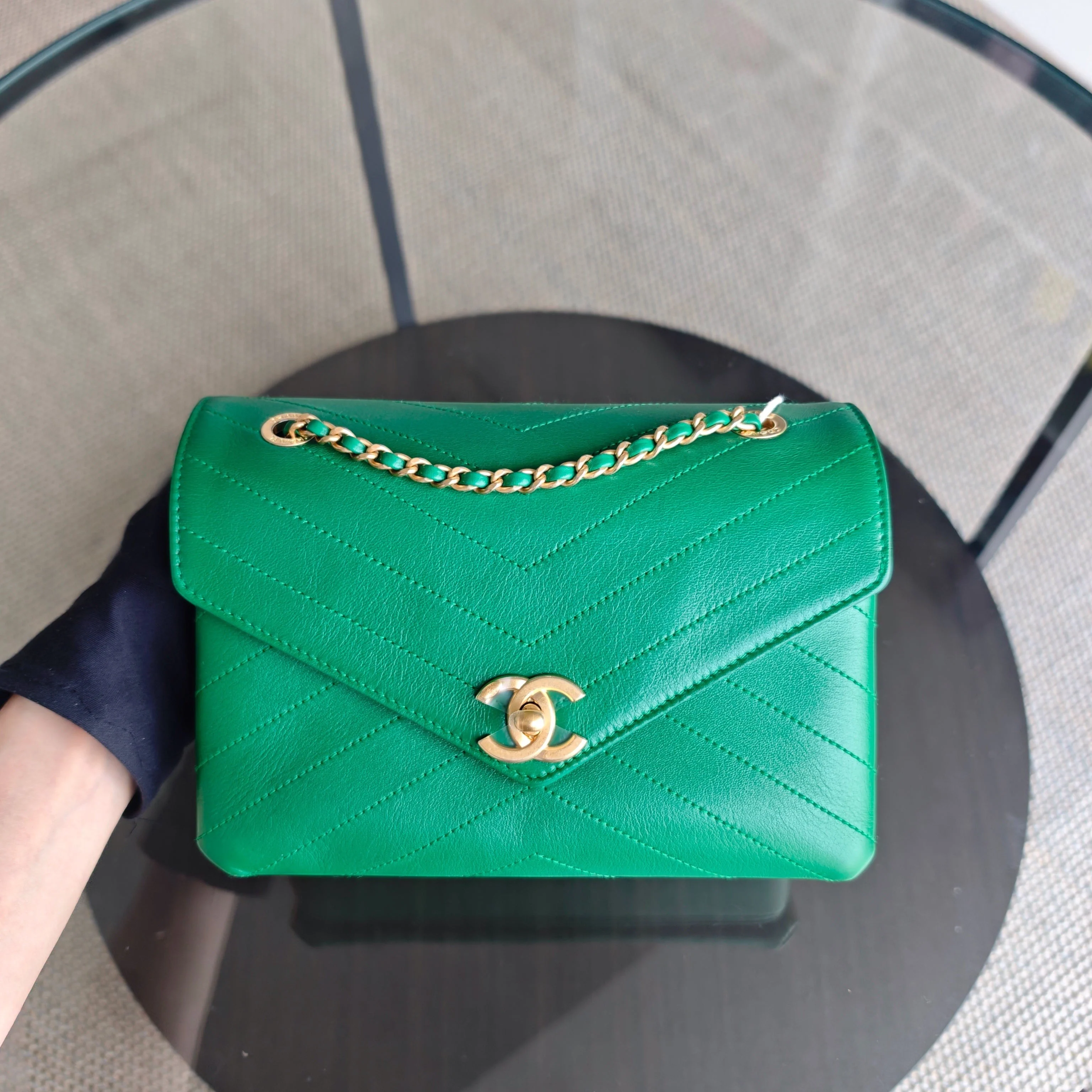 Chanel Coco Chevron Bag - Calfskin Green Gold Hardware Series 25