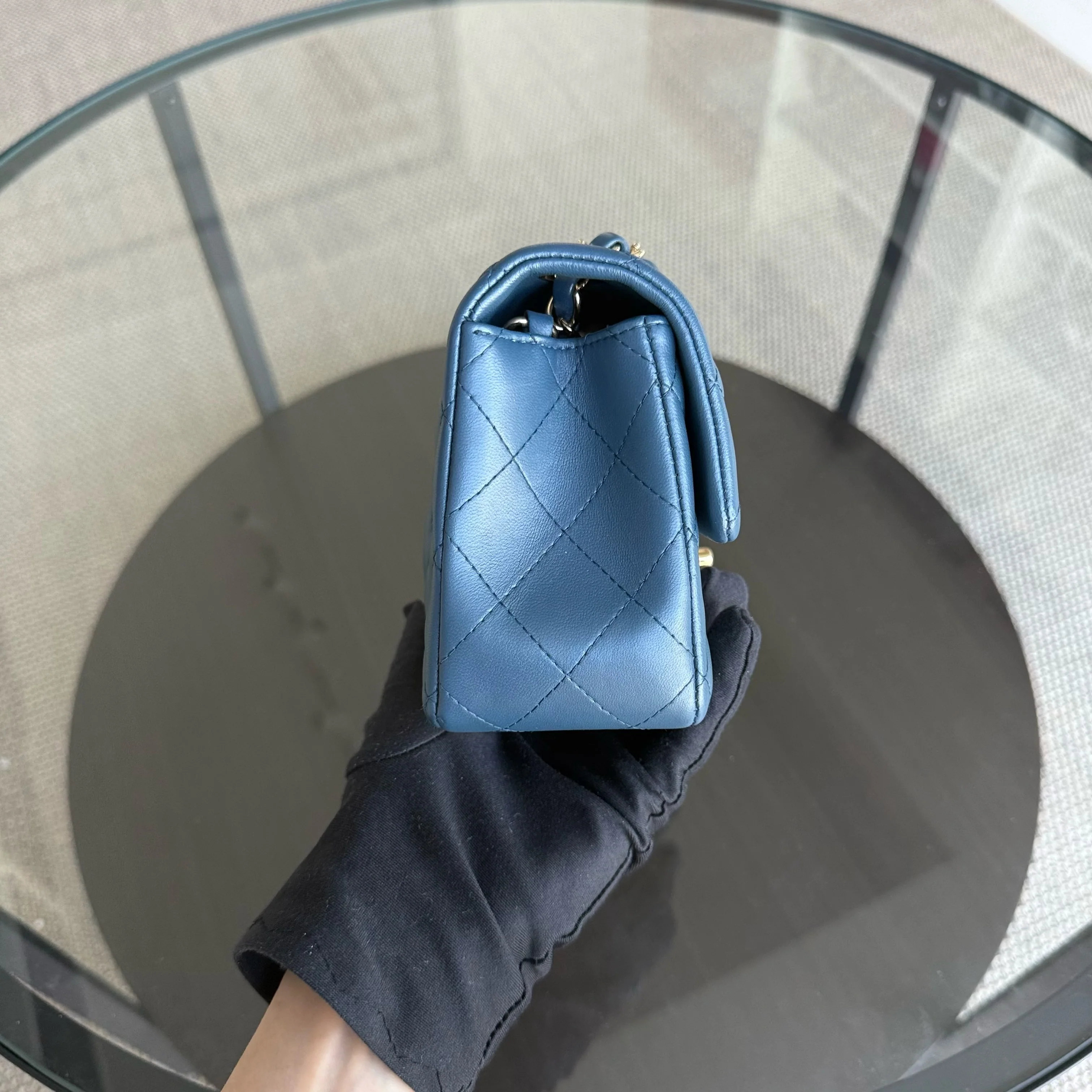 Chanel Lambskin Mini Rectangle Classic Flap - 20CM Quilted Blue Golden Hardware Series 23