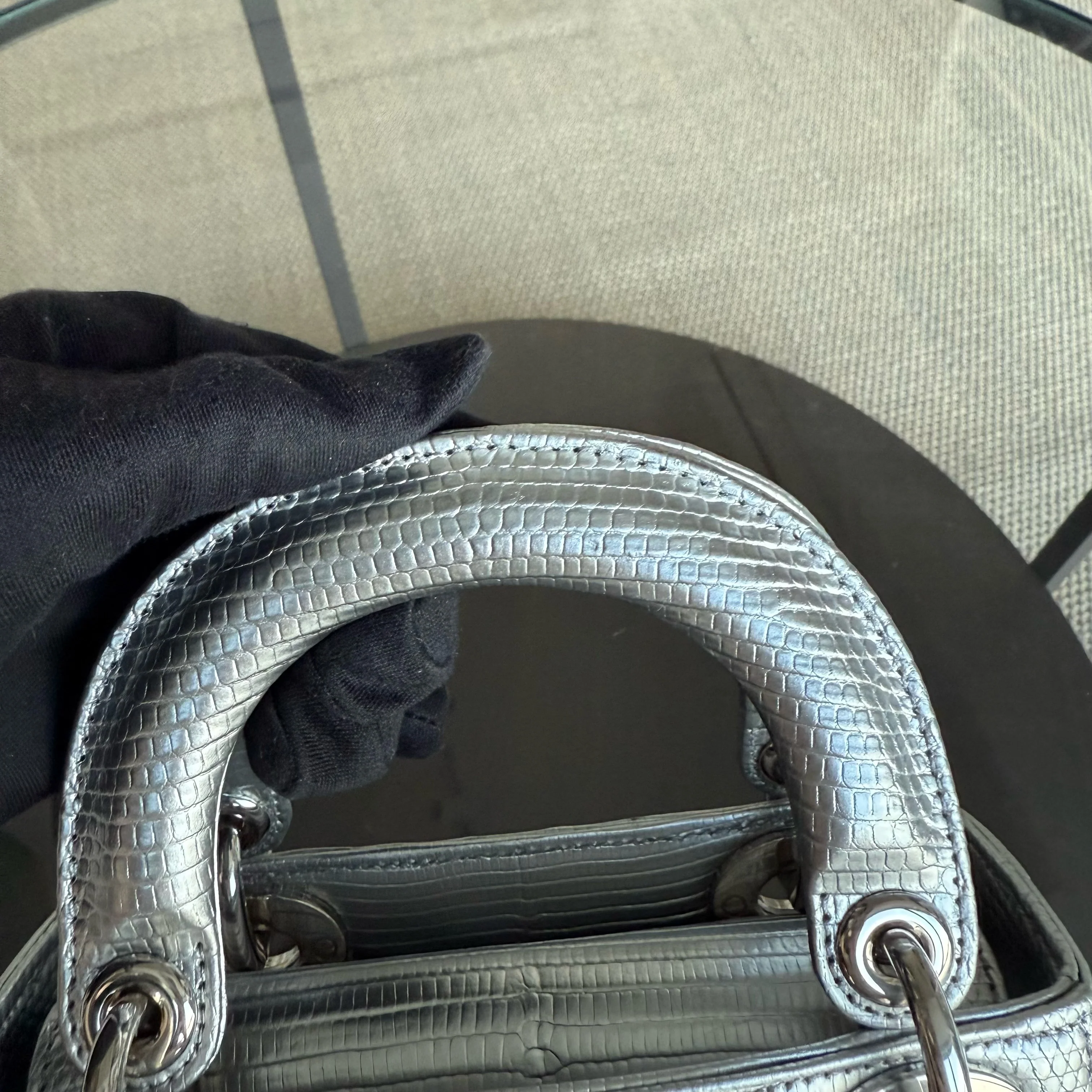 Dior Lady Mini - Exotic Lizard Gray Silver Hardware