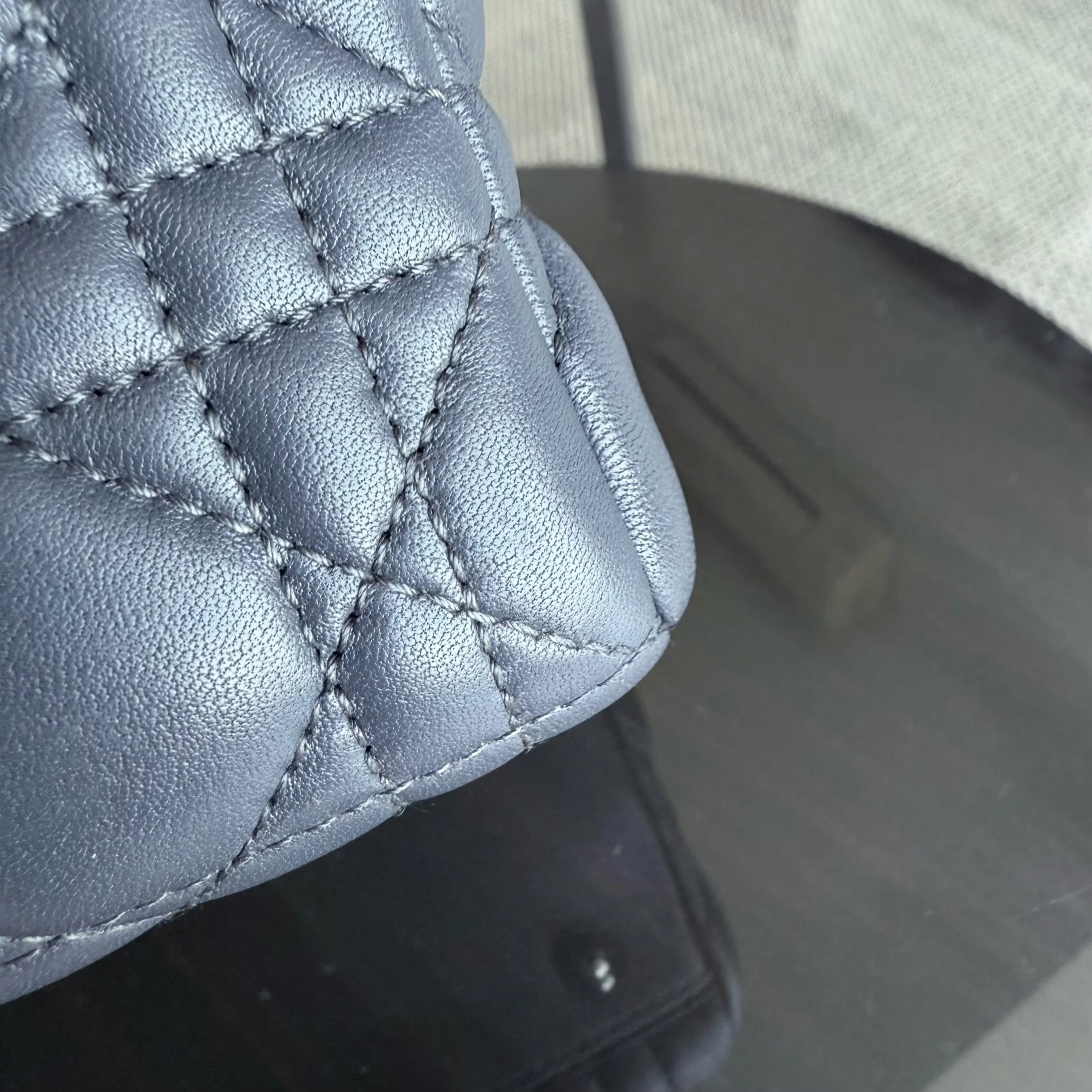 Dior Lady Medium - Cannage Lambskin Dark Gray Silver Hardware