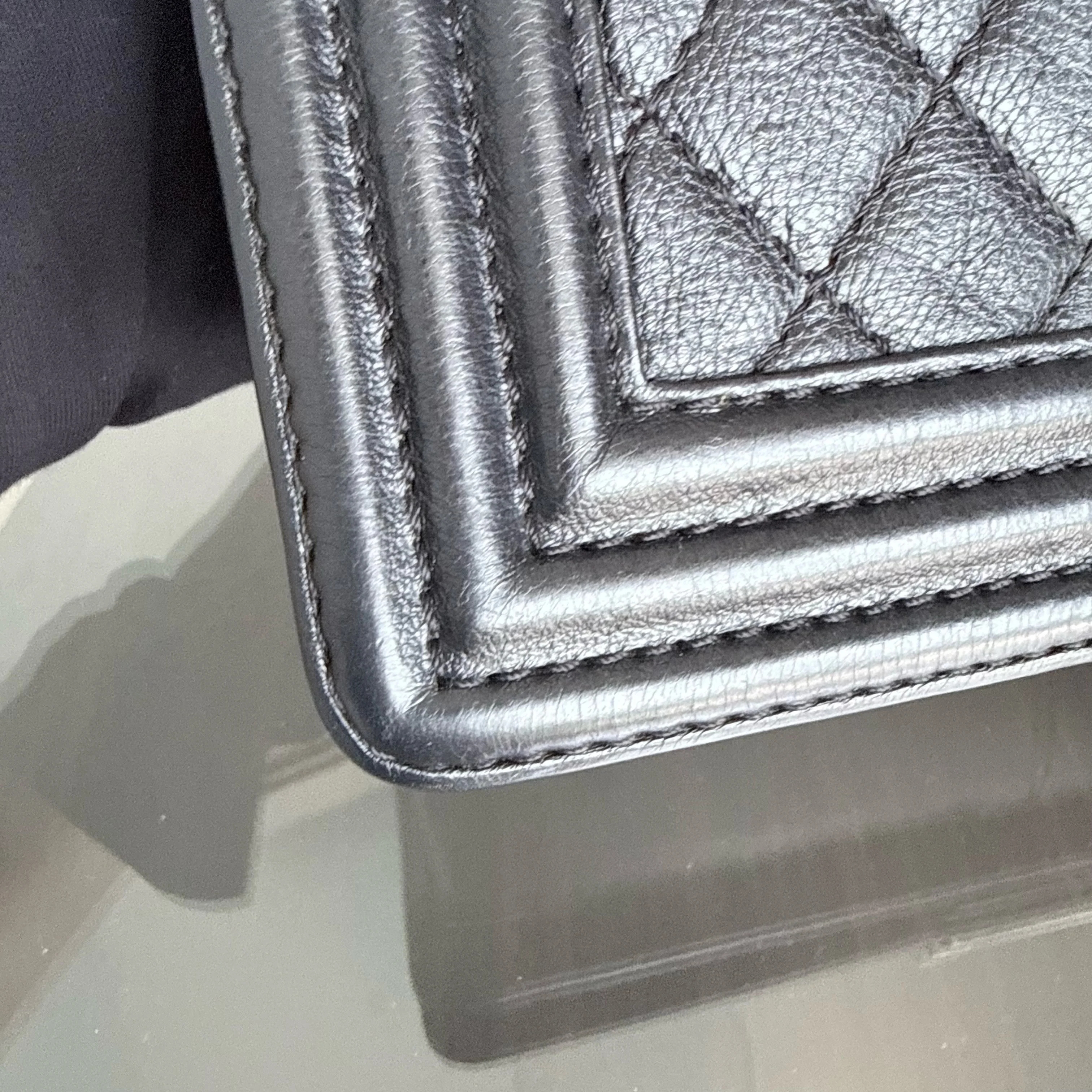 Chanel Boy Medium - Caviar 25CM Quilted Caviar Silver Hardware Series 18