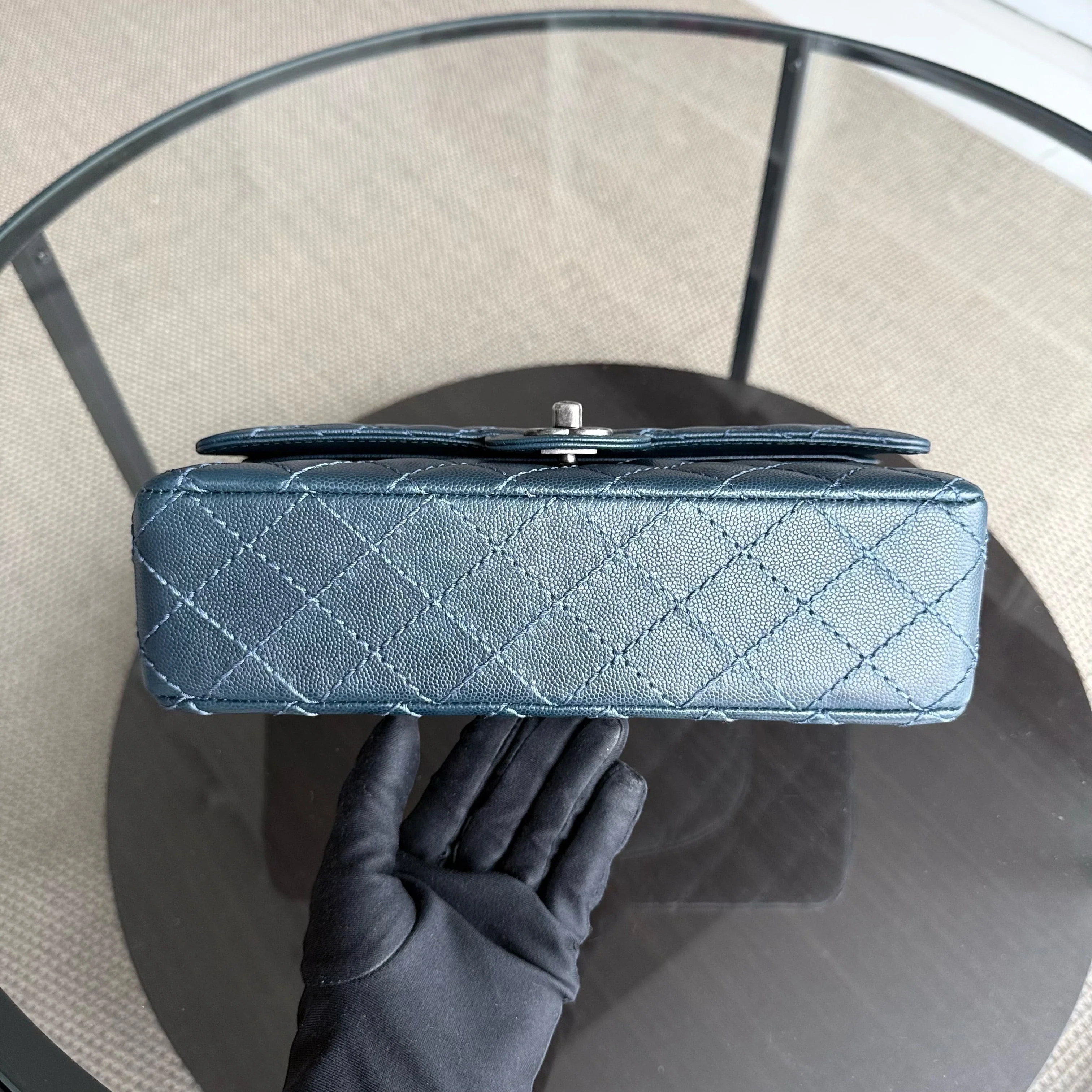 Chanel Classic Flap Medium - Caviar 25CM Quilted Dark Blue Silver Hardware Series 23