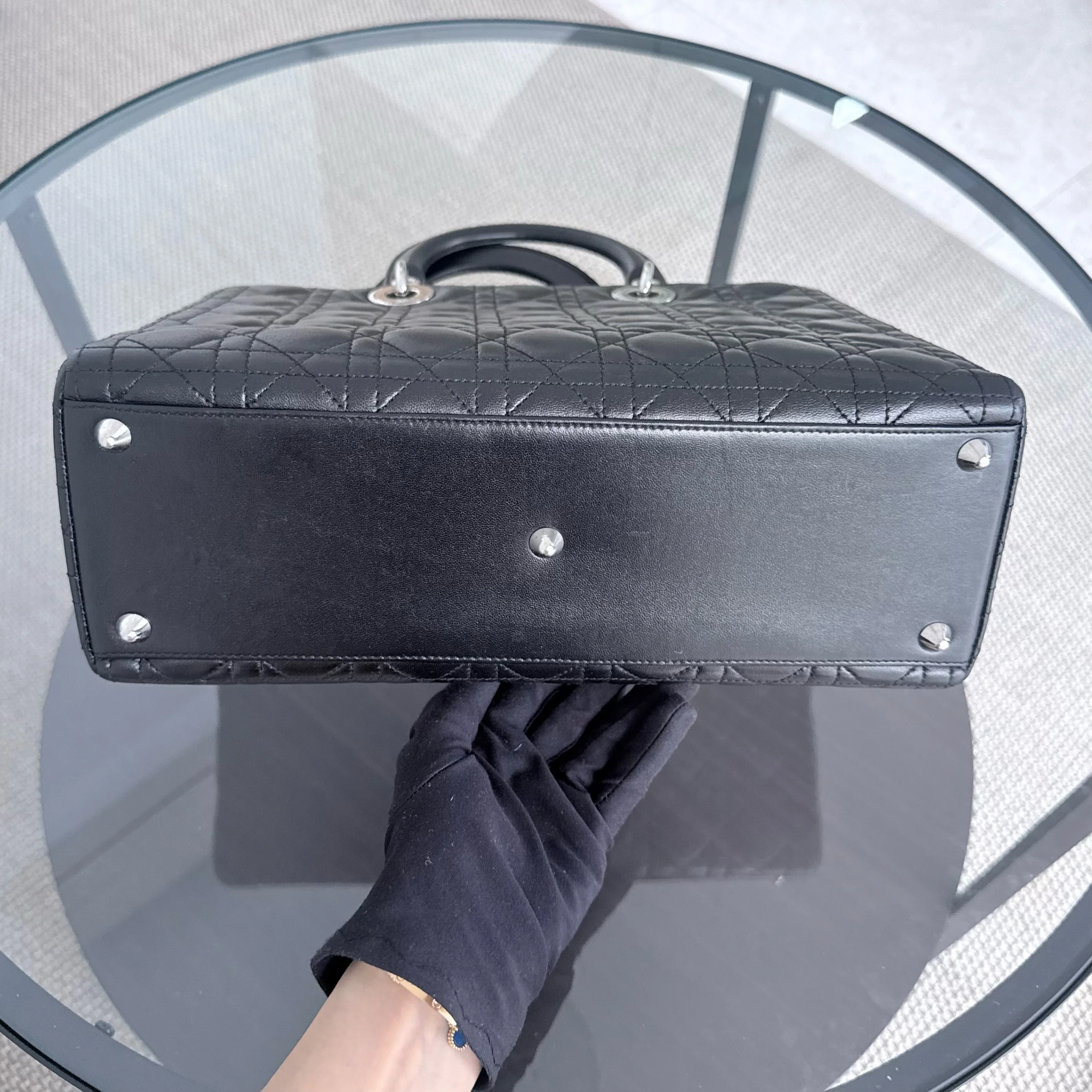 DIor Lady Large - Cannage Lambskin Black Silver Hardware NO STRAP