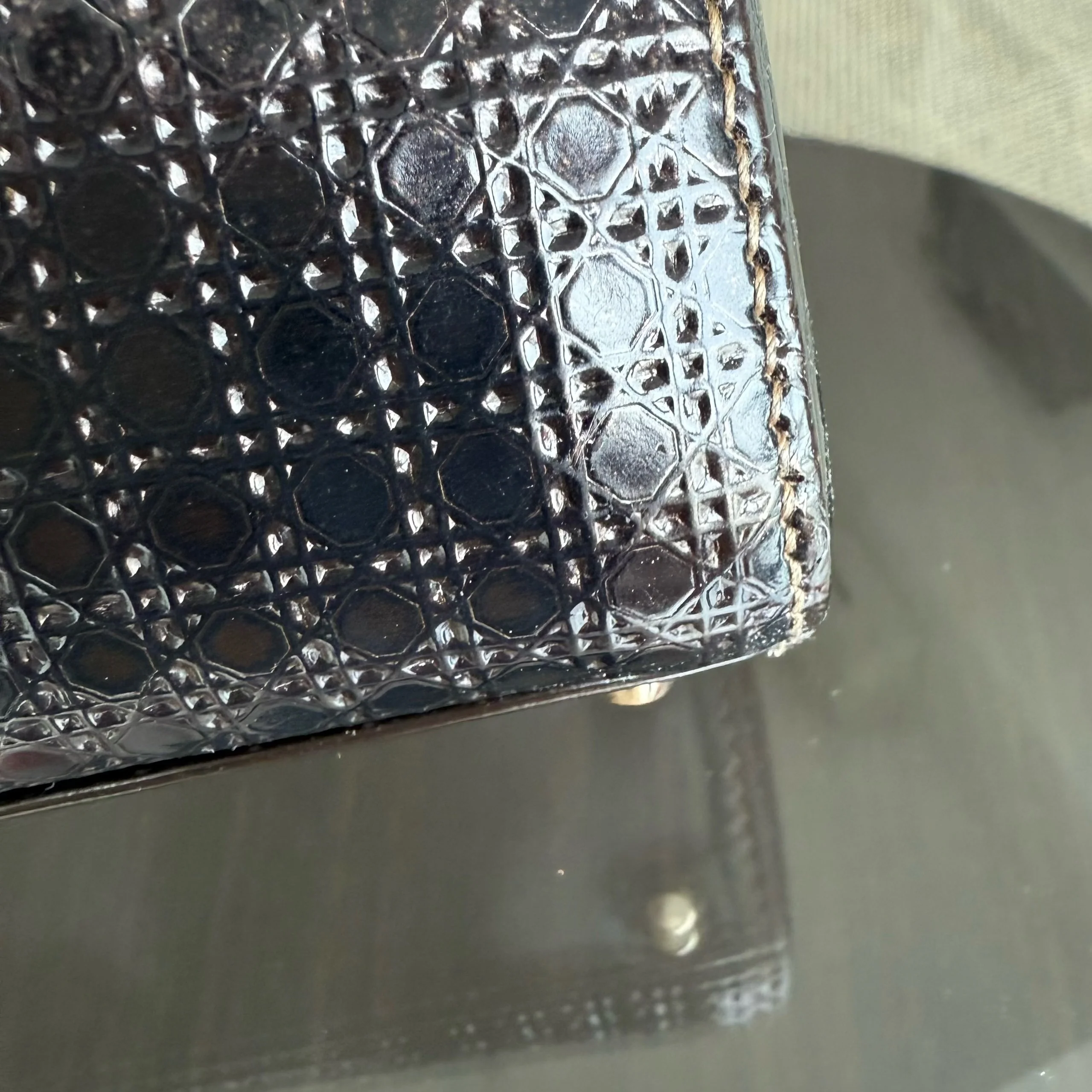 Dior Lady Mini - Calfskin Micro-Cannage Metallic Gold Gold Hardware Adjustable Strap