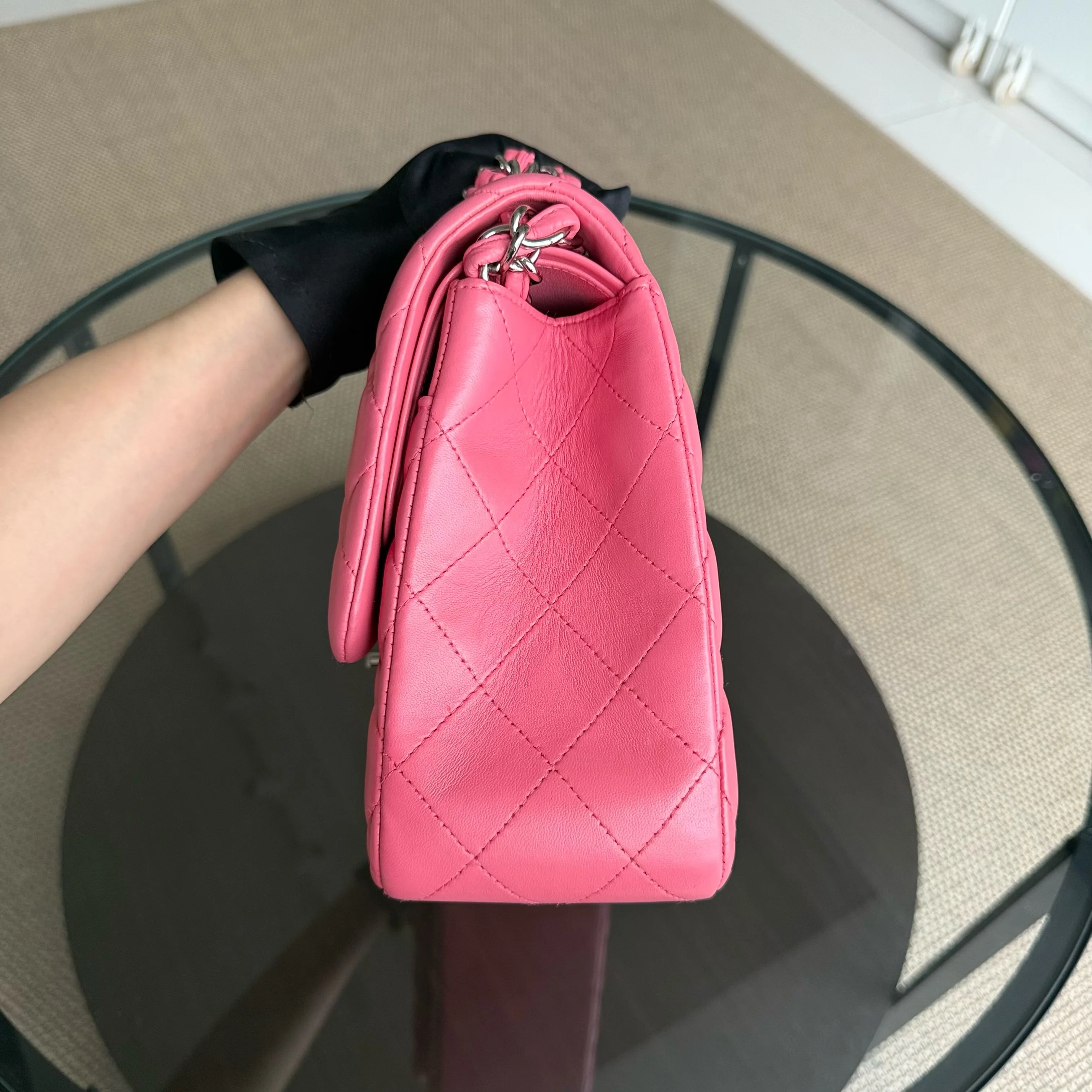 Chanel Classic Flap Jumbo - Double Flap 30CM Quilted Lambskin Pink Silver Hardware Series 16