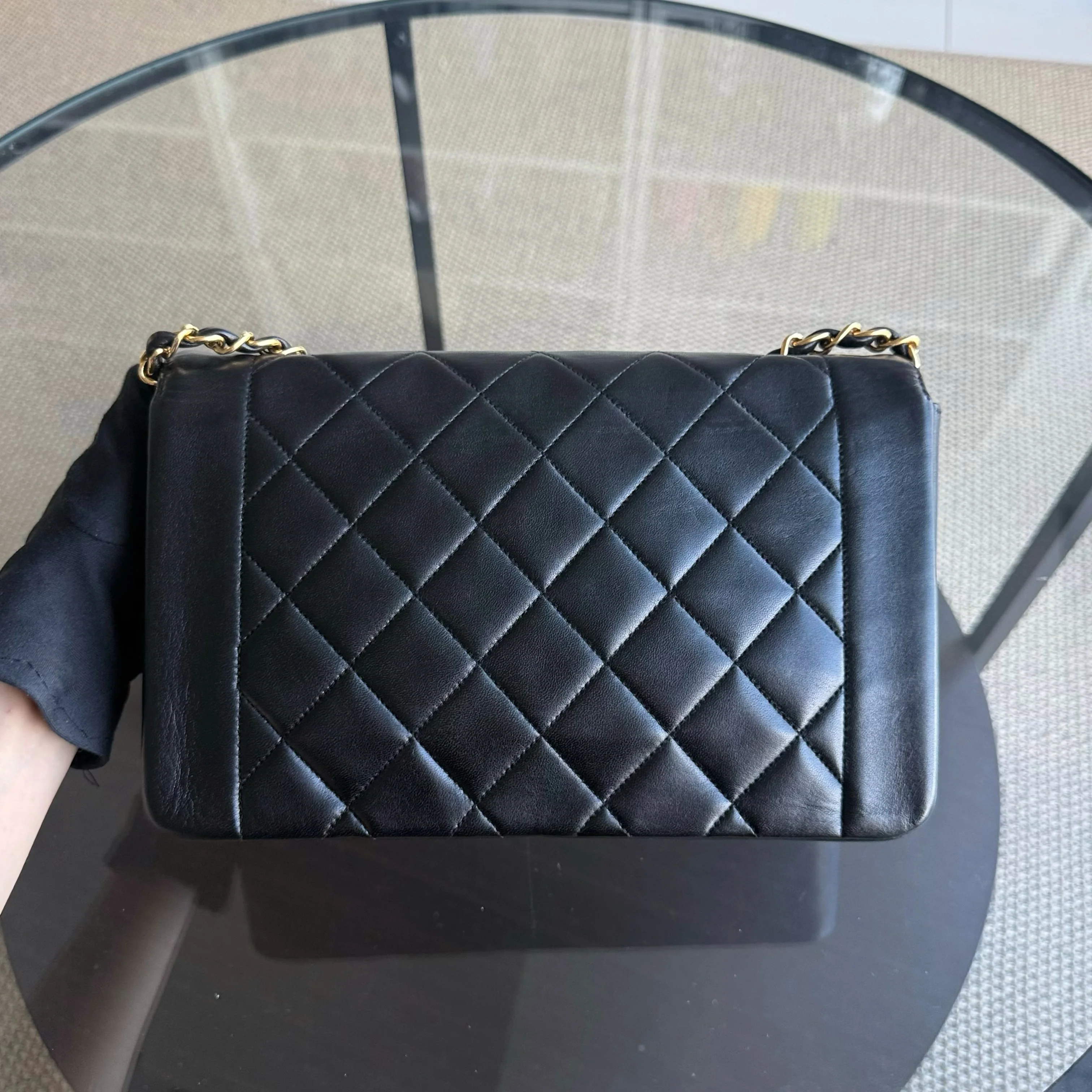 Chanel Diana Vintage - 25CM Quilted Lambskin Black Gold Hardware Series 3
