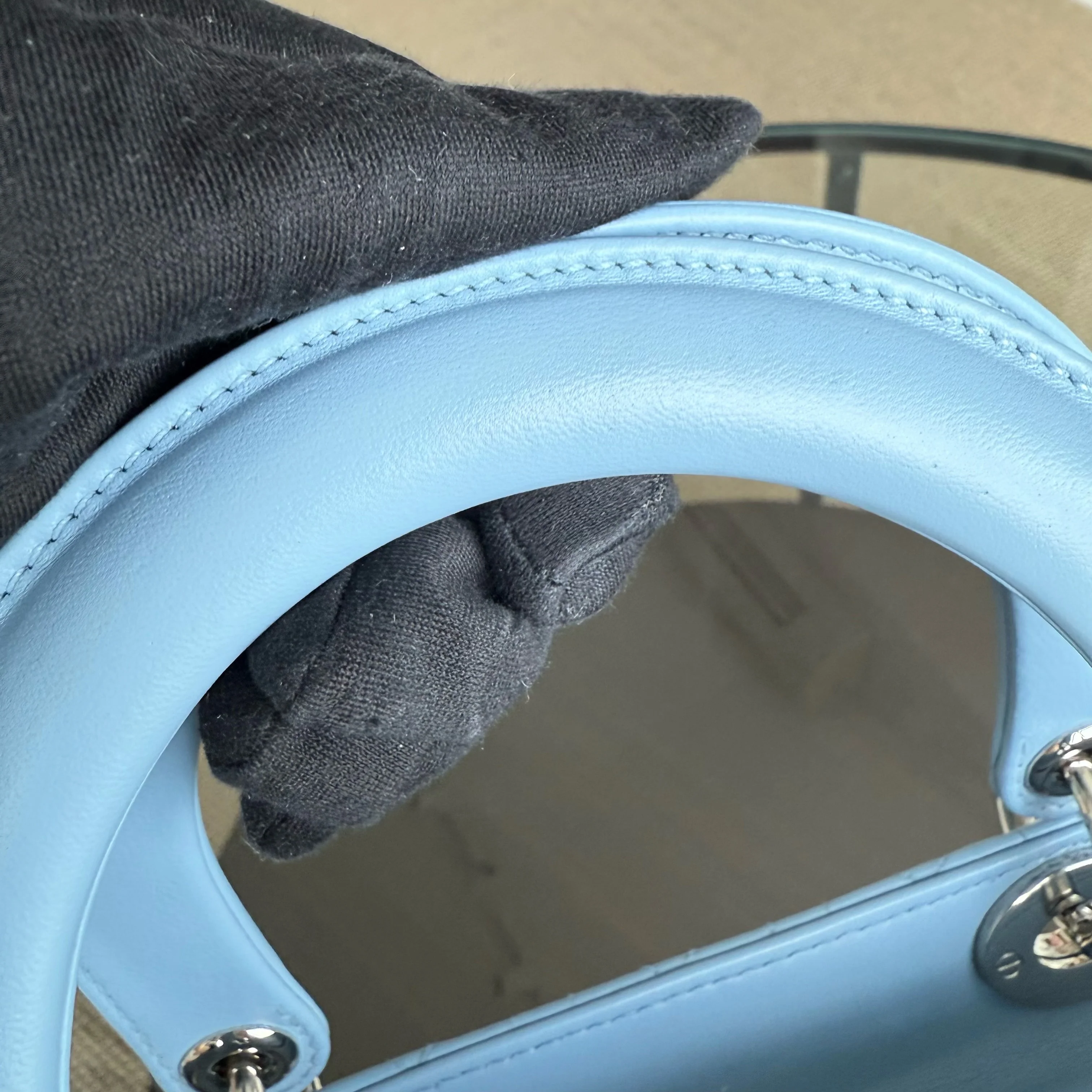 Dior Lady Medium Cannage Lambskin Light Baby Blue Silver Hardware