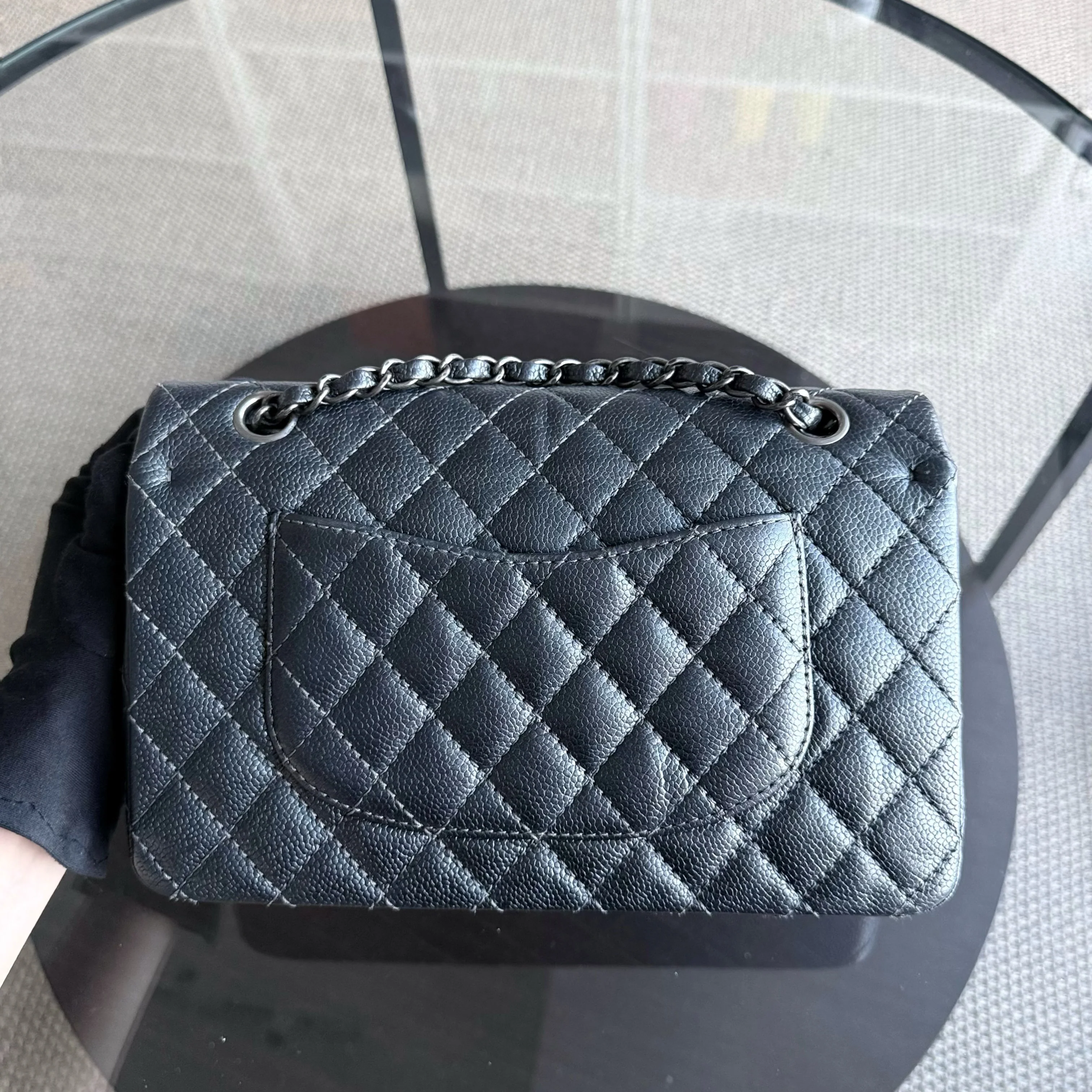Chanel Classic Flap Medium - Caviar 25CM Quilted Grained Calfskin Dark Gray Silver Hardware Series 20