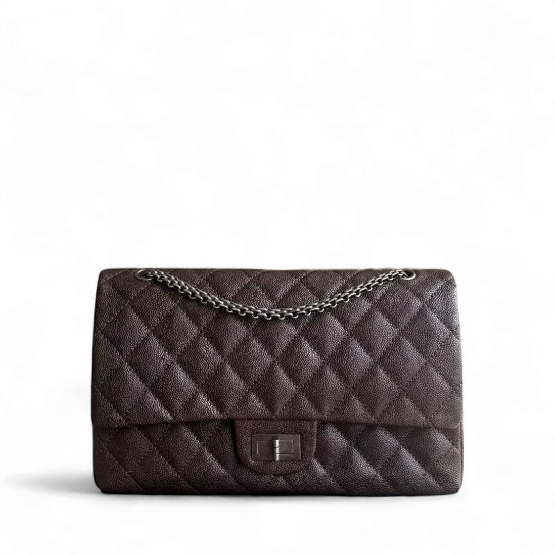 Chanel 2.55 Reissue 227 - Caviar Quilted Grained Calfskin Dark Brown Silver Hardware Series 14