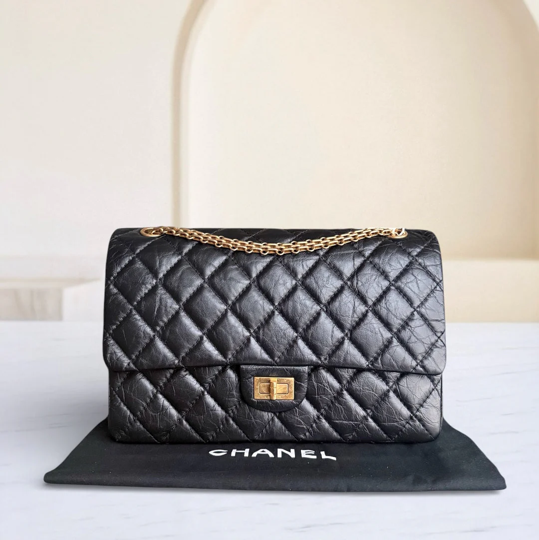 Chanel 2.55 Reissue 226 - 28CM Quilted Aged Calfskin Black Gold Hardware