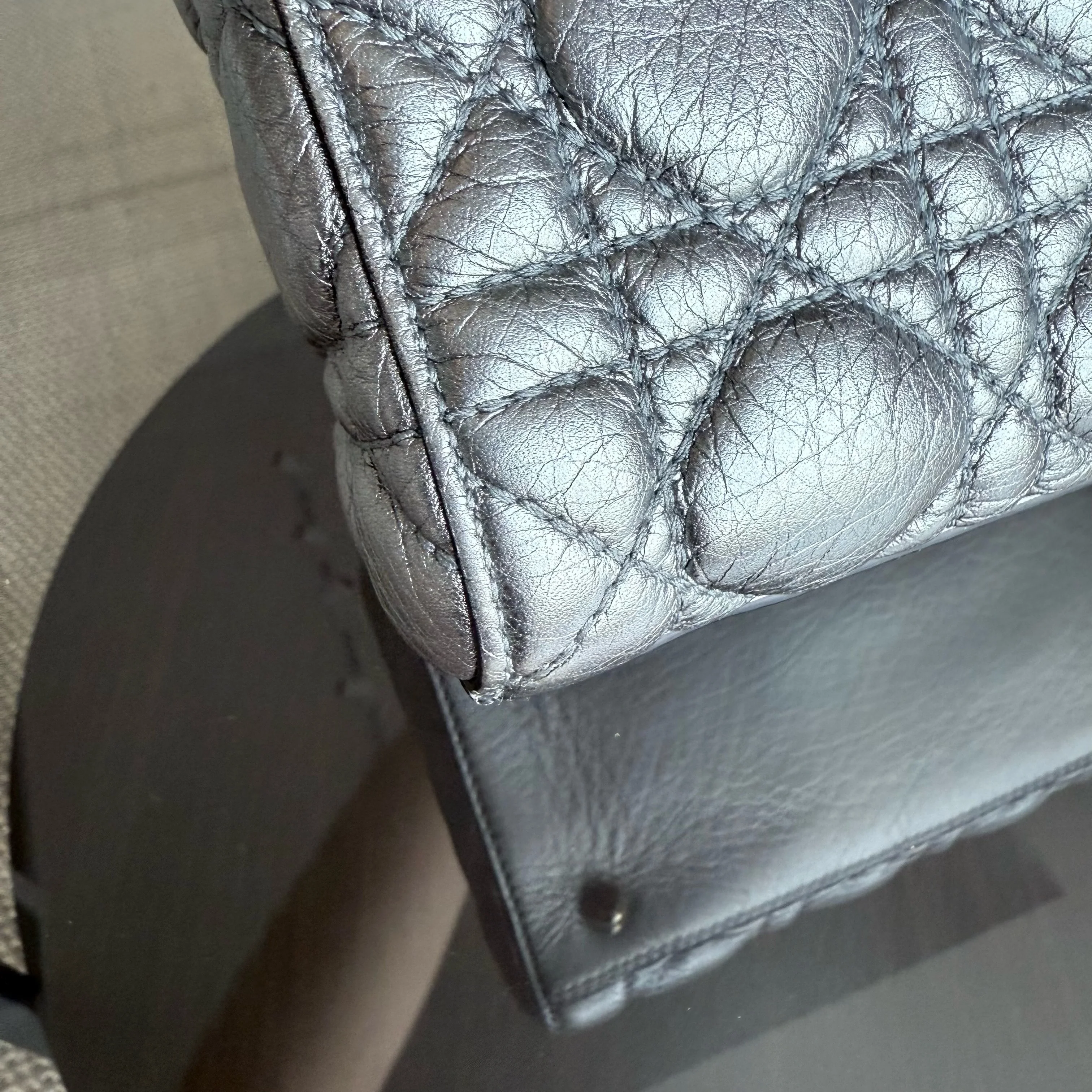 Dior Lady Medium Flap - Grained Calfskin Metallic Silver Gold Hardware Limited Edition