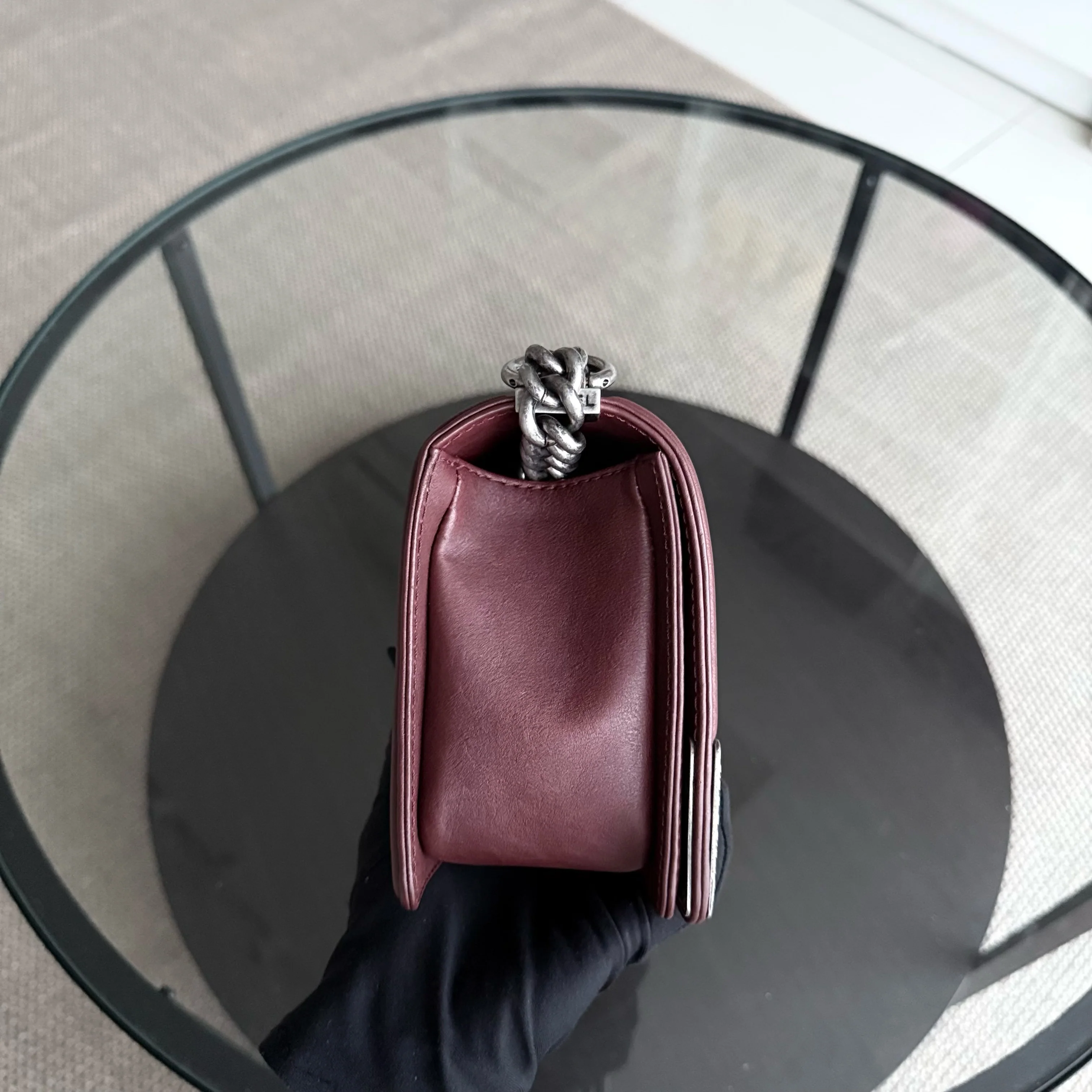 Chanel Boy Medium - 25CM Quilted Limited Edition Paris-Dallas Metal Edge Grained Calfskin Burgundy Silver Hardware Series 19