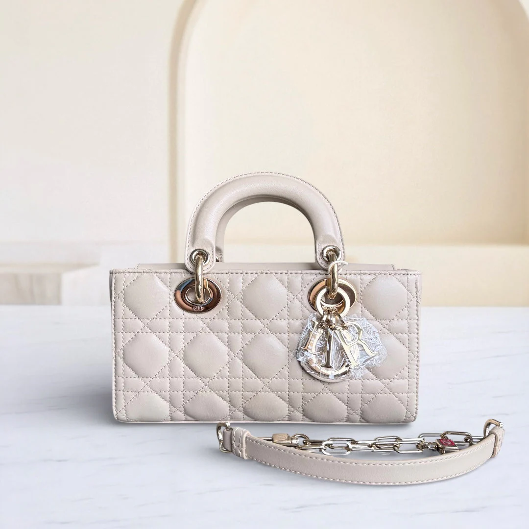 Dior Lady D-Joy Small - Cannage Lambskin Beige Gold Hardware Single Strap