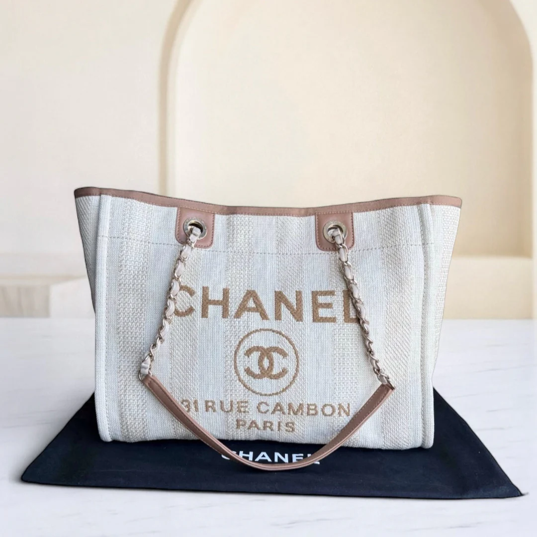Chanel Deauville Small - Tote Yellow Canvas Silver Hardware 29