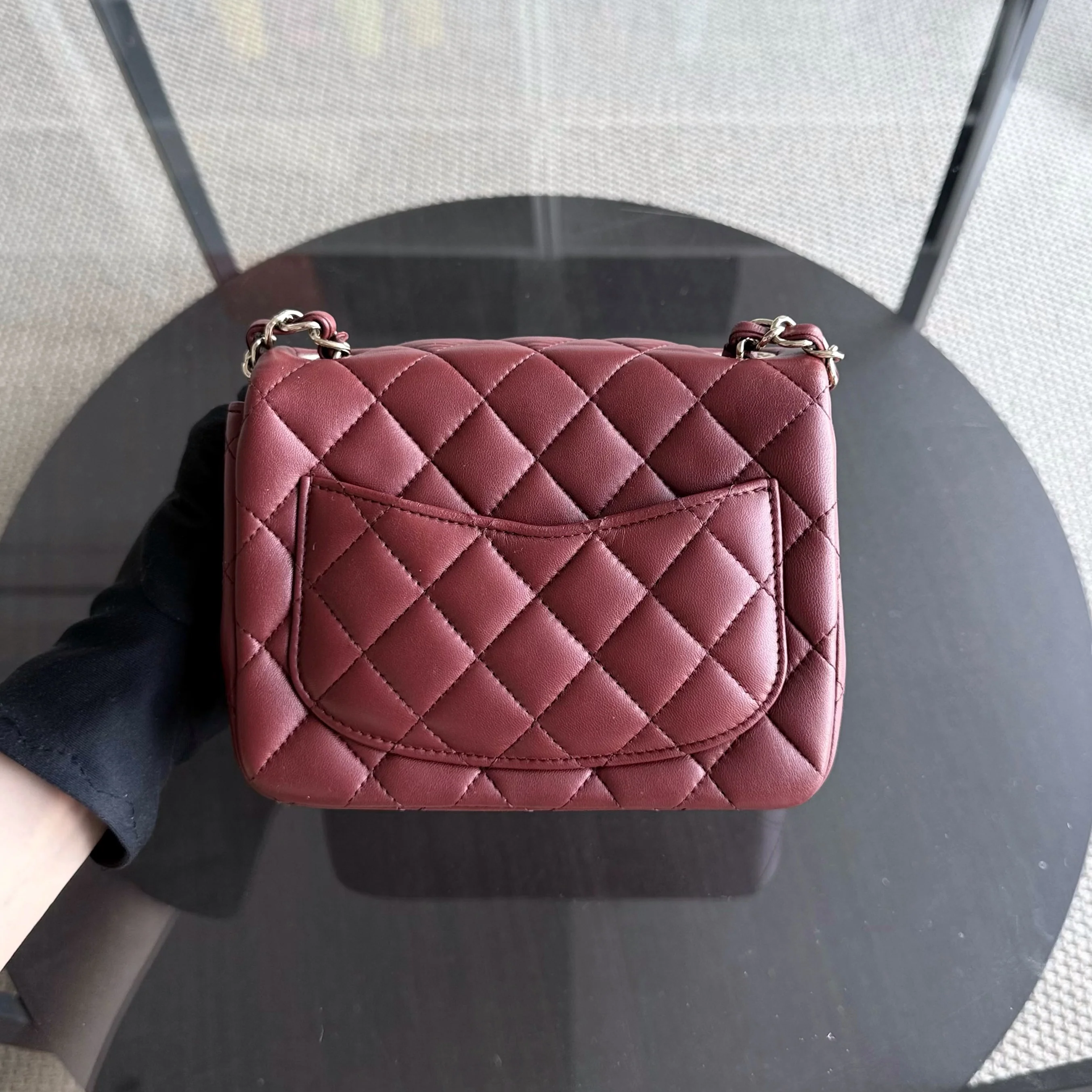 Chanel Classic Flap Mini Square - 17CM Quilted Lambskin Burgundy Gold Hardware Series 24