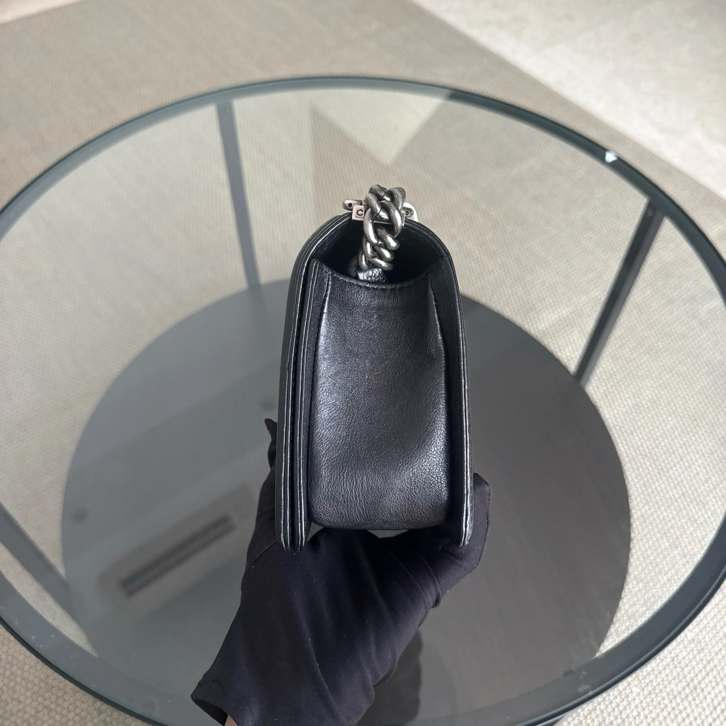 Chanel Boy Medium - Caviar 25CM Quilted Caviar Silver Hardware Series 18