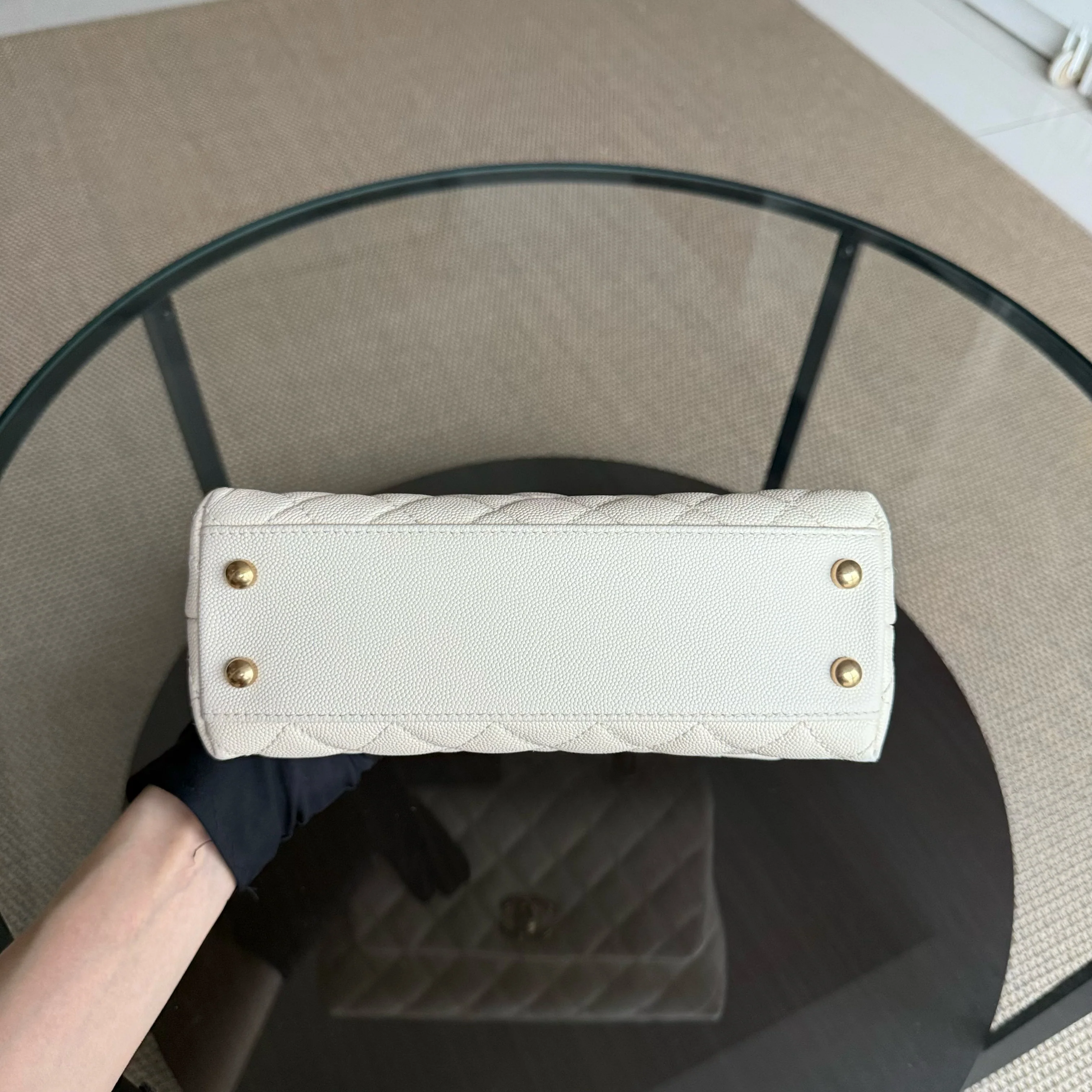 Chanel Coco Handle Small - Caviar Quilted Lizard Handle White Gold Hardward 24