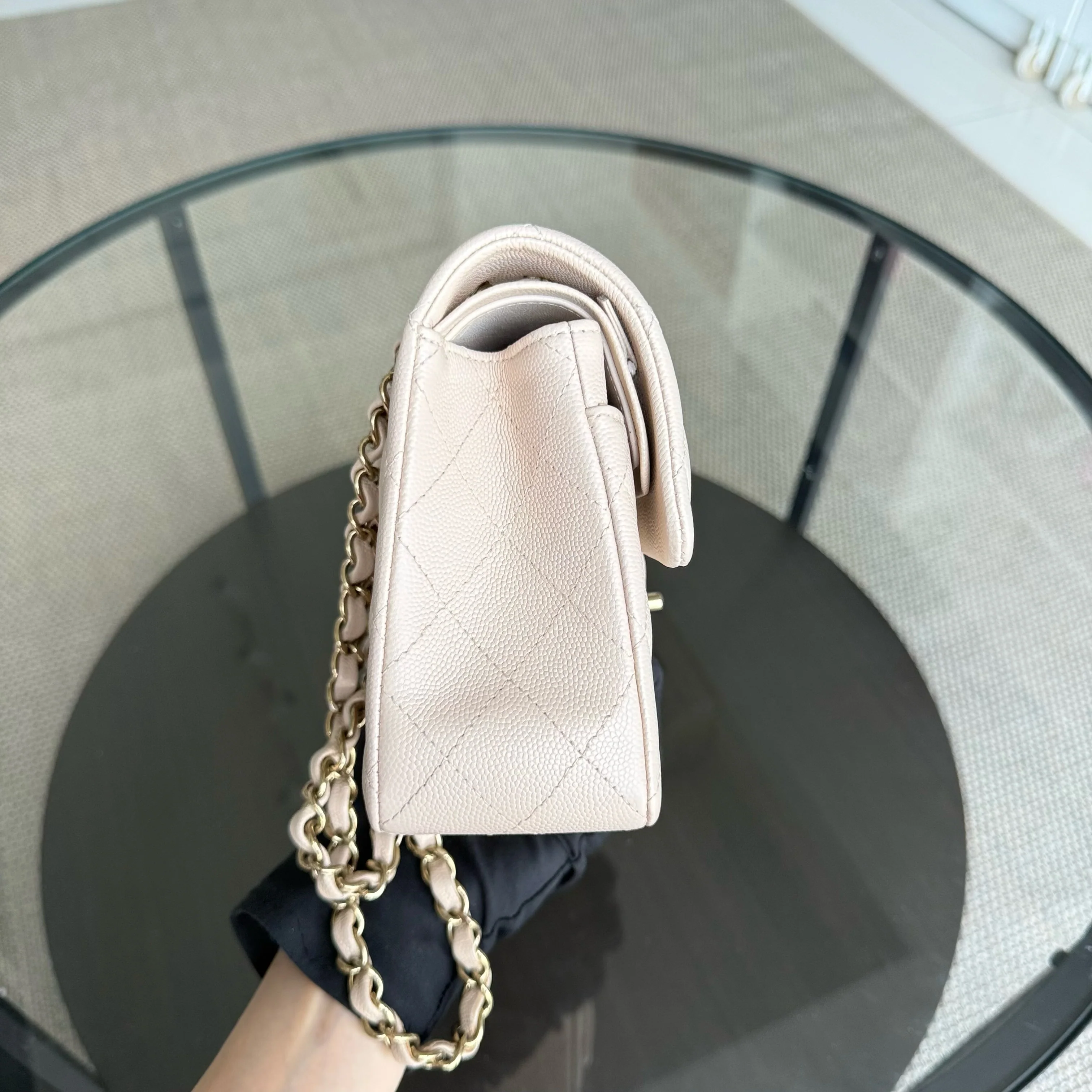 Chanel Classic Flap Small - Caviar 23CM Quilted Light Beige Gold Hardware Microchip