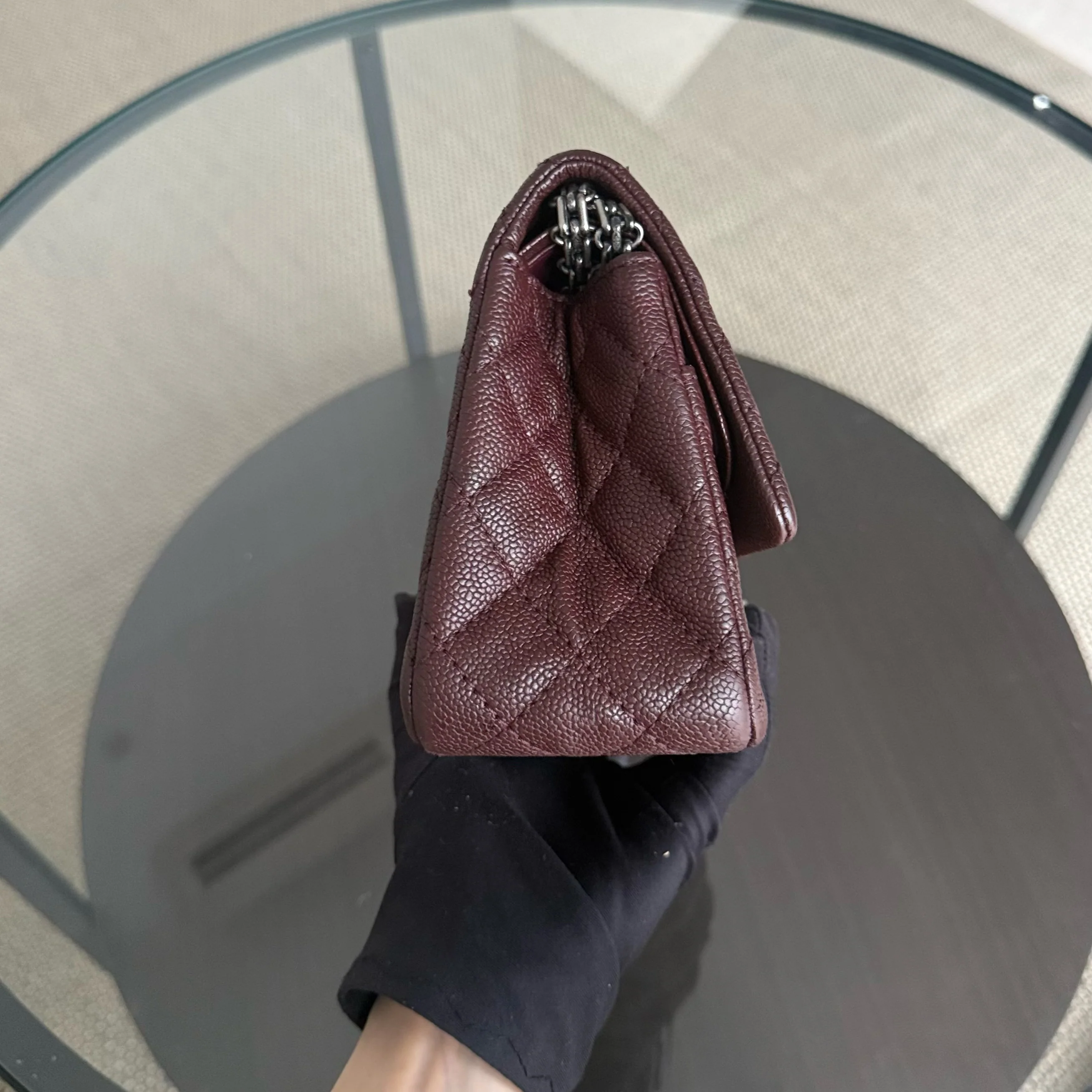 Chanel 2.55 Reissue 225 - 24CM Quilted Caviar Burgundy Brown Ruthenium Silver Hardware Series 16
