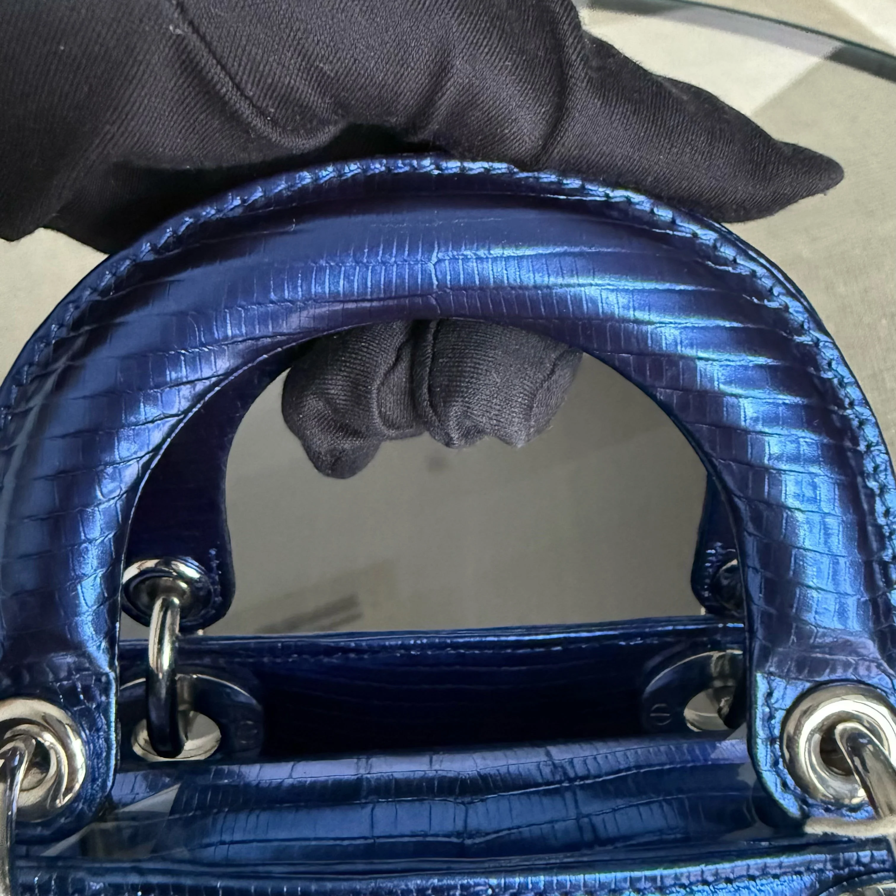 Dior Lady Mini - Exotic Lizard Blue Silver Hardware