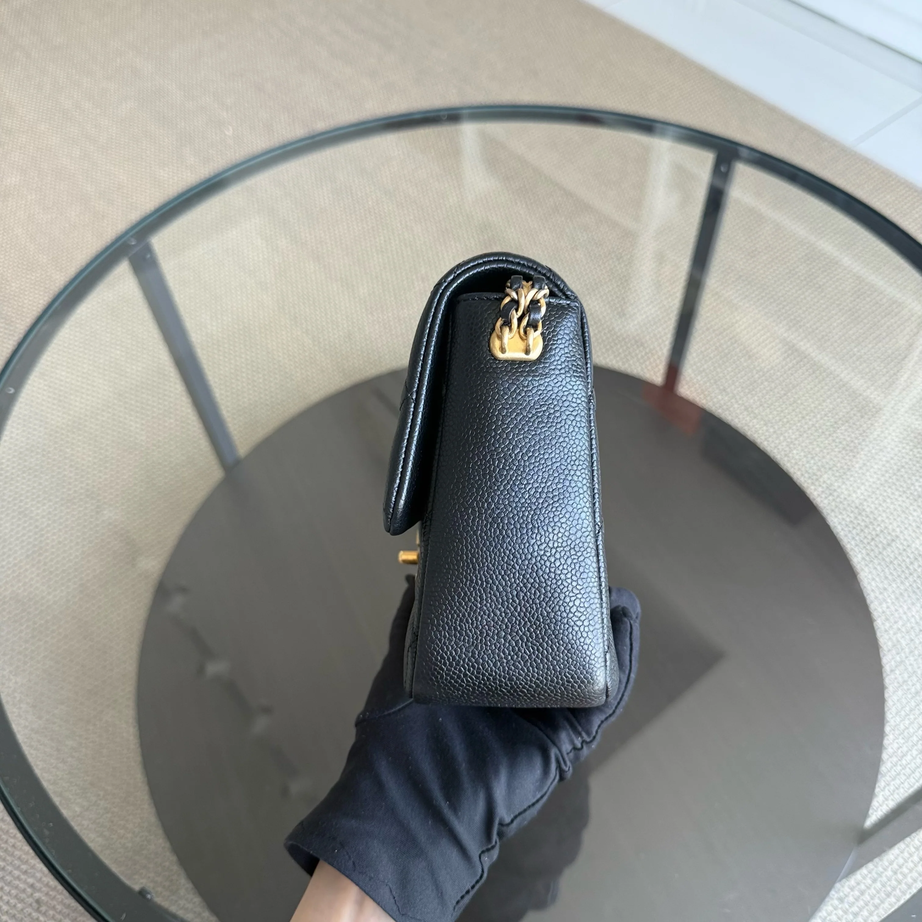 Chanel Seasonal Flap Bag - Caviar Quilted Medallion Soul Black Caviar Gold Hardware Microchip