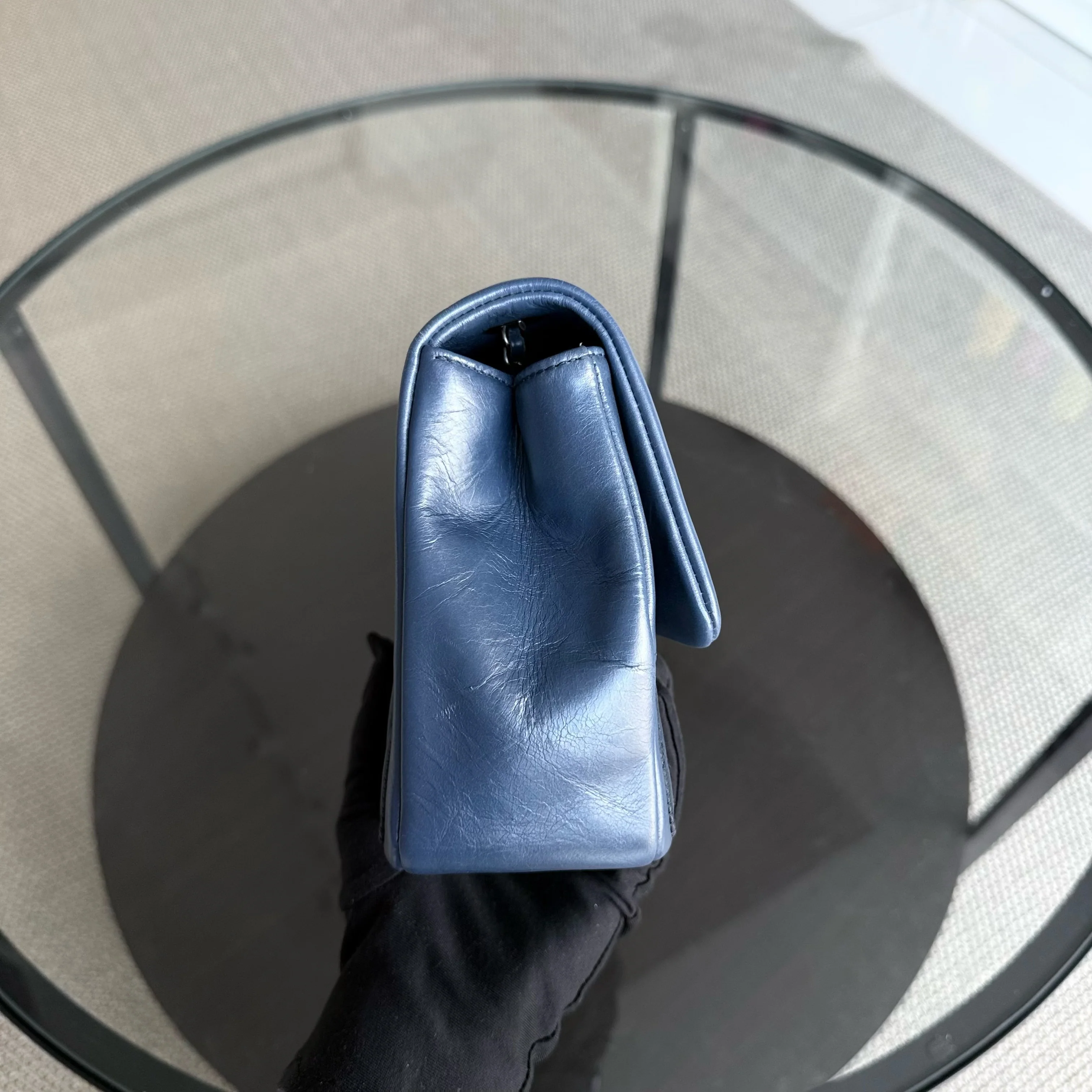 Chanel Seasonal Flap - 25CM Quilted Calfskin Blue Ruthenium Silver Hardware Series 20