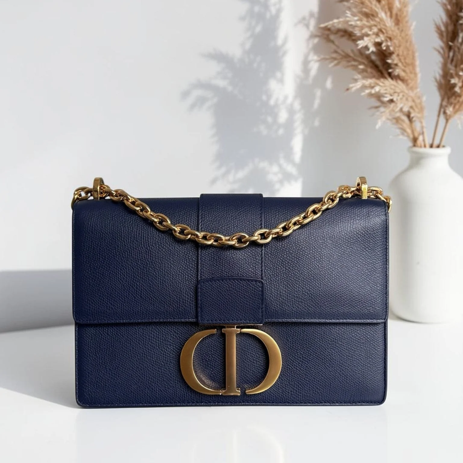 Dior 30 Montaigne Medium - Caviar Dark Blue Gold Hardware