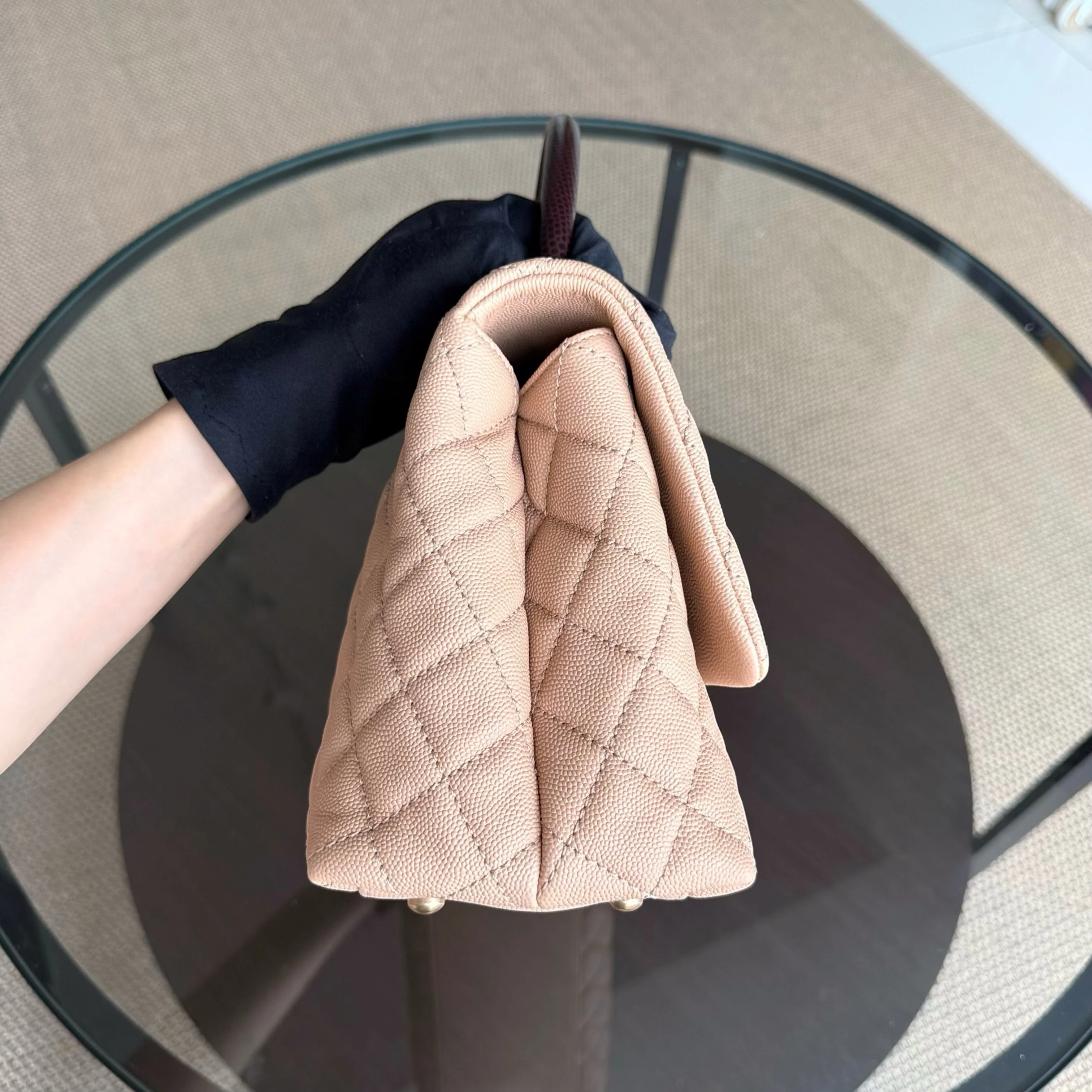 Chanel Coco Handle Medium - Caviar Quilted Beige Gold Hardware