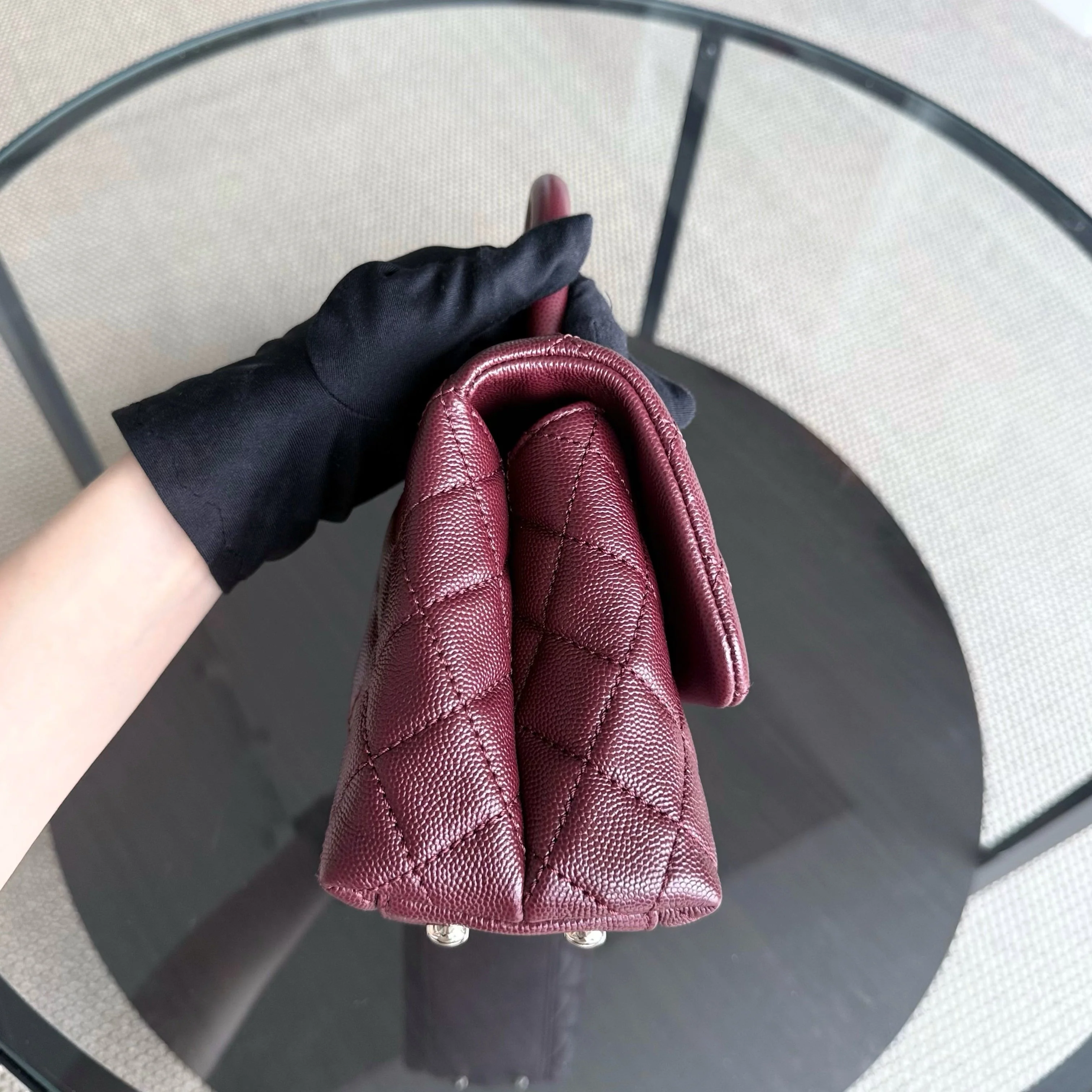 Chanel Coco Handle Small - Caviar Quilted Grained Calfskin Dark Red Burgundy Gold Hardware Series 30