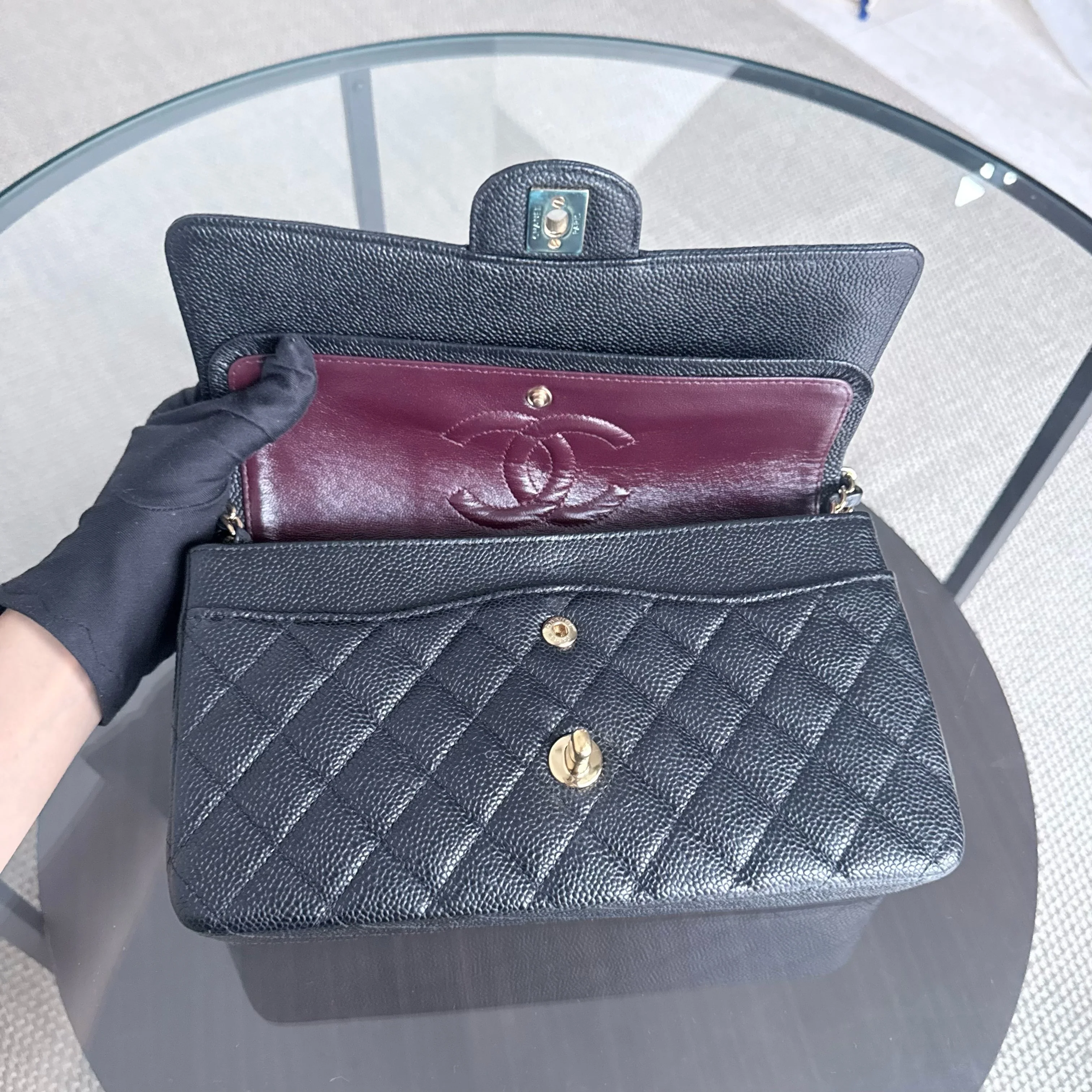 Chanel Classic Flap Medium - Caviar 25CM Quilted Double Flap Black Gold Hardware Series 21