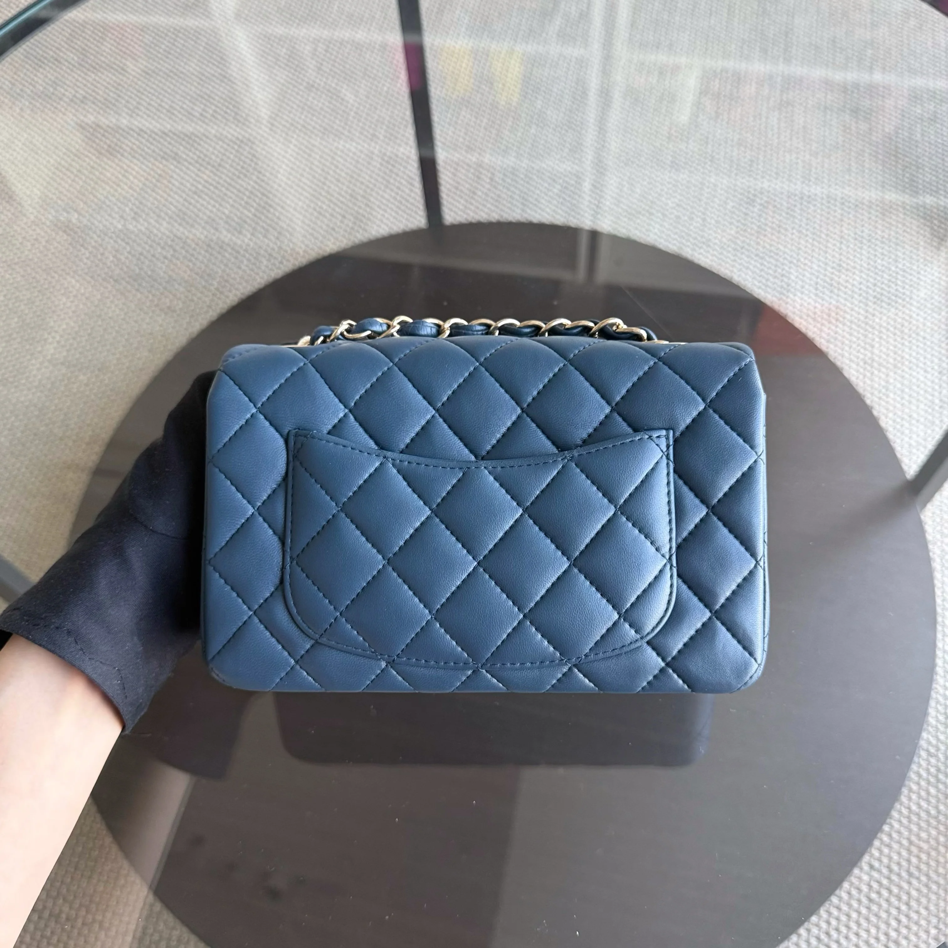 Chanel Lambskin Mini Rectangle Classic Flap - 20CM Quilted Blue Golden Hardware Series 23
