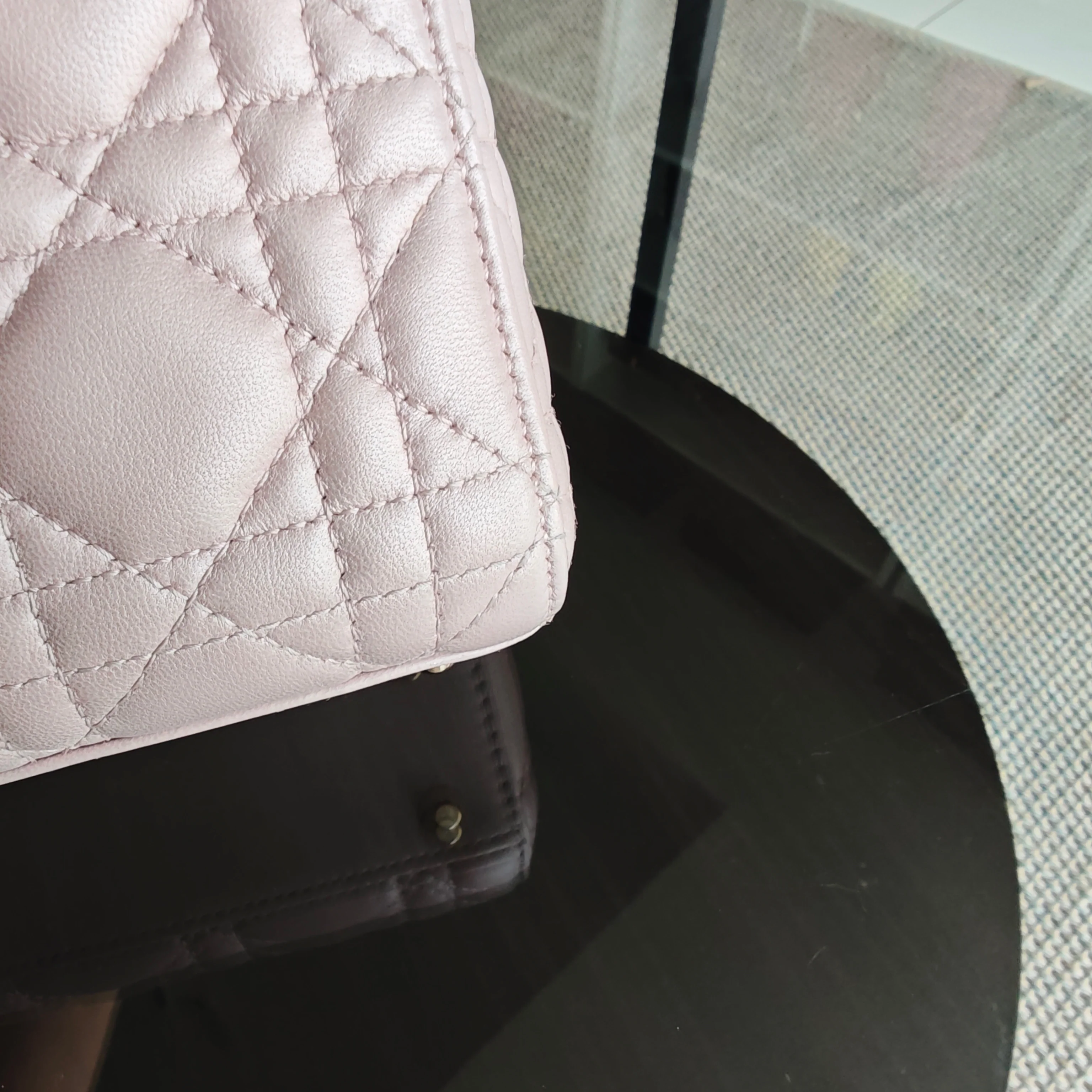 Dior Lady Mini - Cannage Lambskin Light Pink Gold Hardware Chain Strap