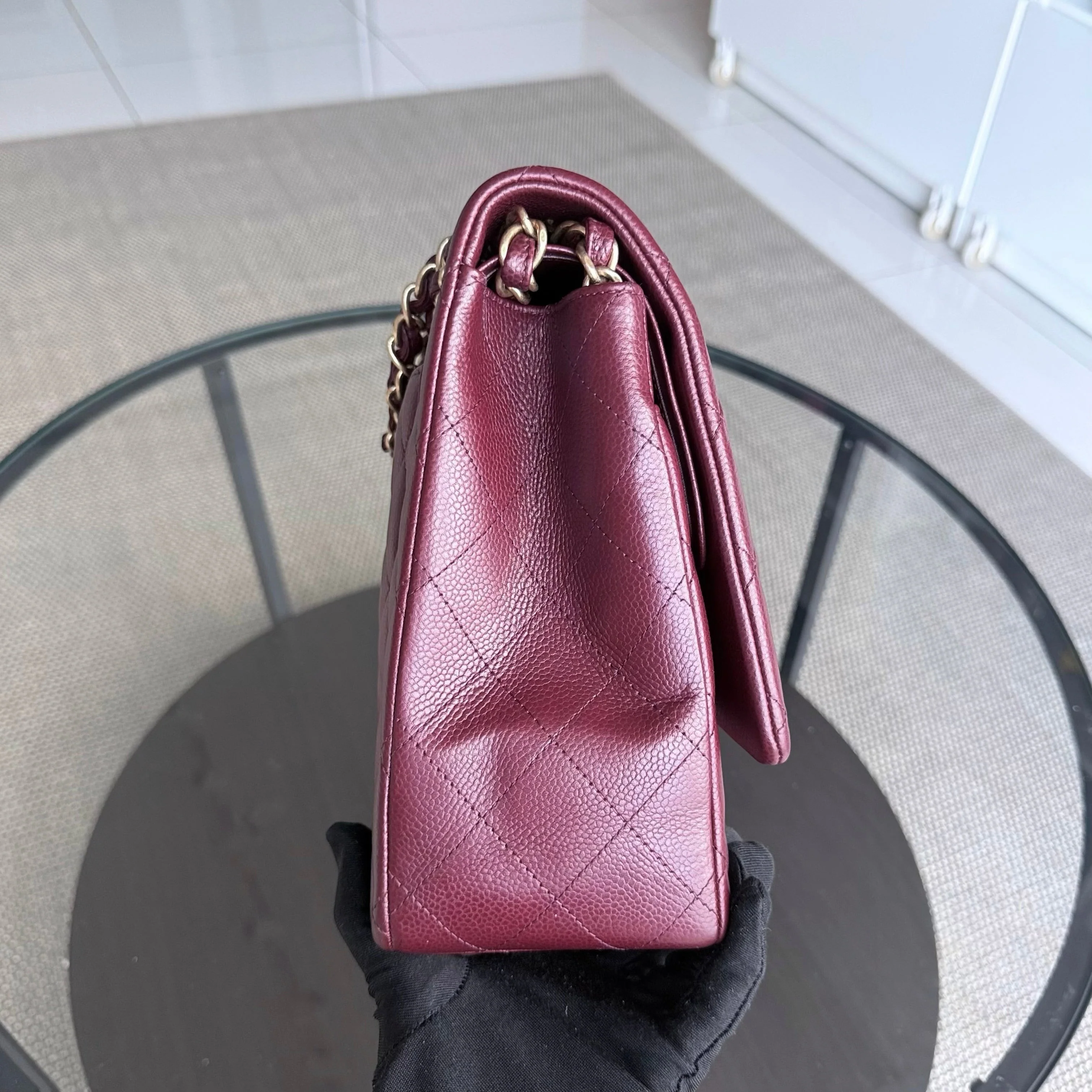 Chanel Classic Flap Maxi - Caviar Double Flap Quilted Burgundy Gold Hardware Series 21