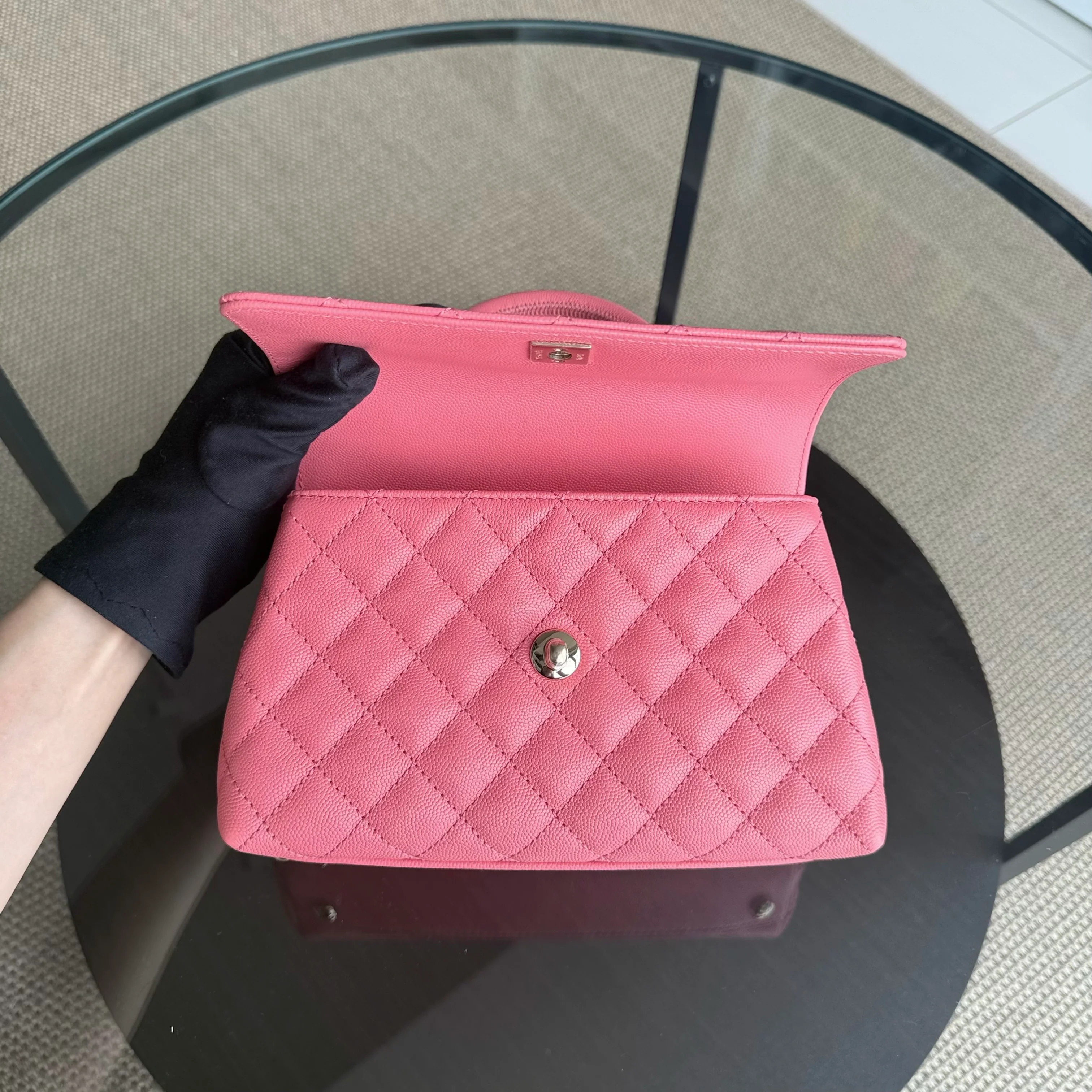 Chanel Coco Handle Small Microchip - Caviar Quilted Pink Gold Hardware