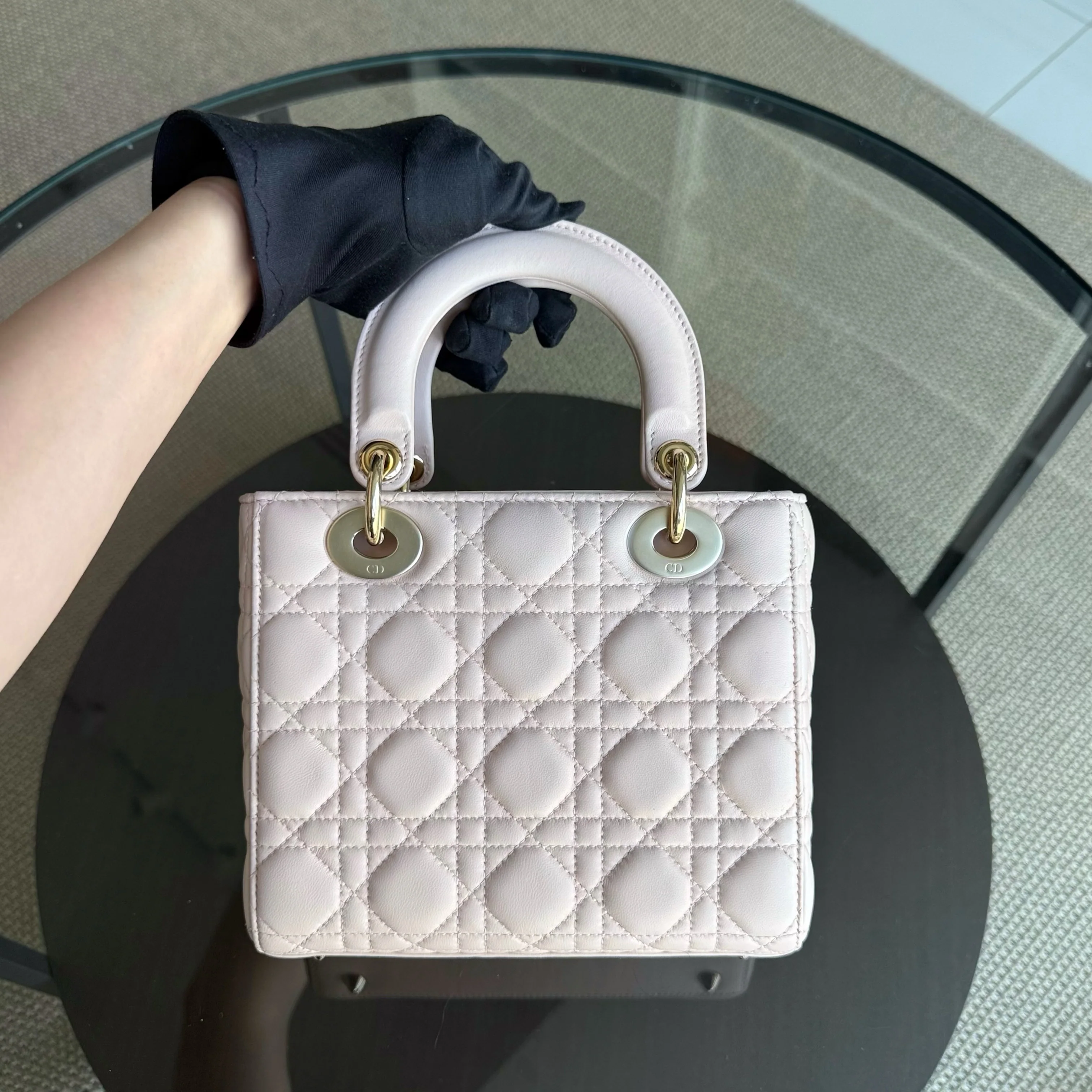 Dior Lady Small Flap - Cannage Lambskin Light Sakura Pink Gold Hardware NO STRAP