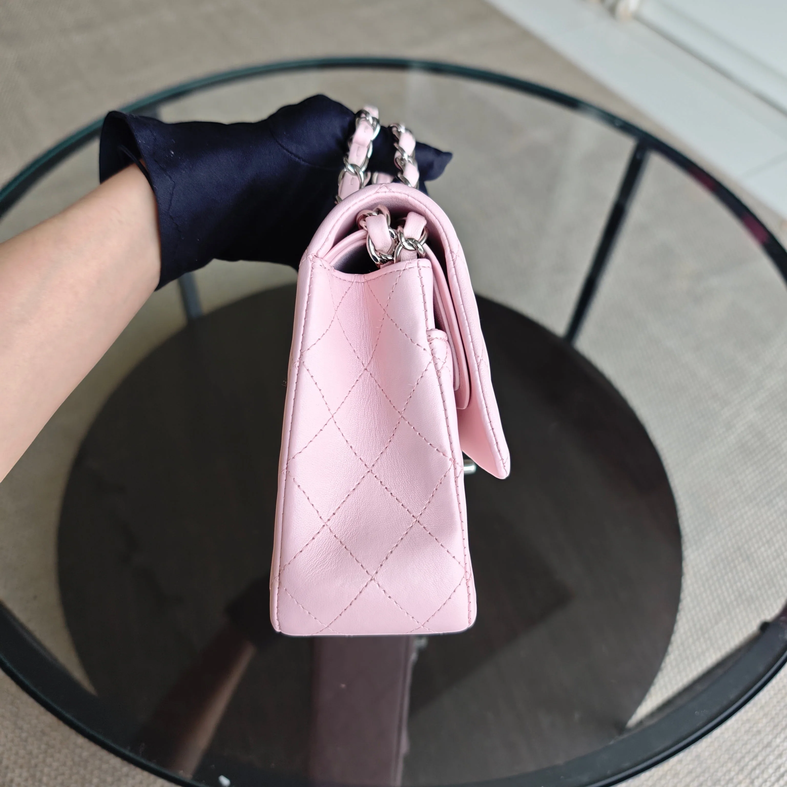 Chanel Classic Flap Medium - 25CM Quilted Lambskin Light Sakura Pink Silver Hardware Series 25