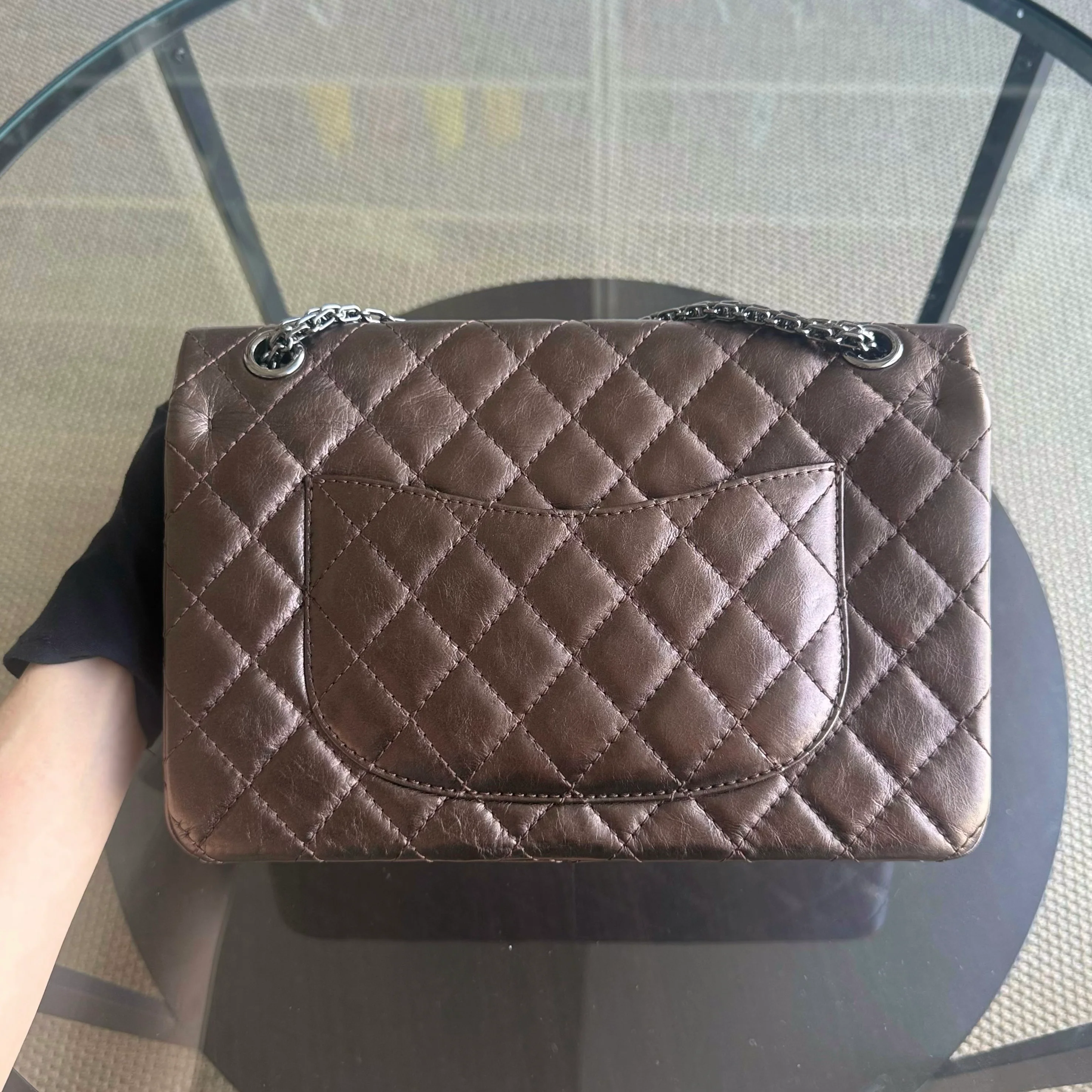 Chanel 2.55 226 Medium 28CM Quilted Calfskin Metallic Brown Bronze Silver Hardware Series 12