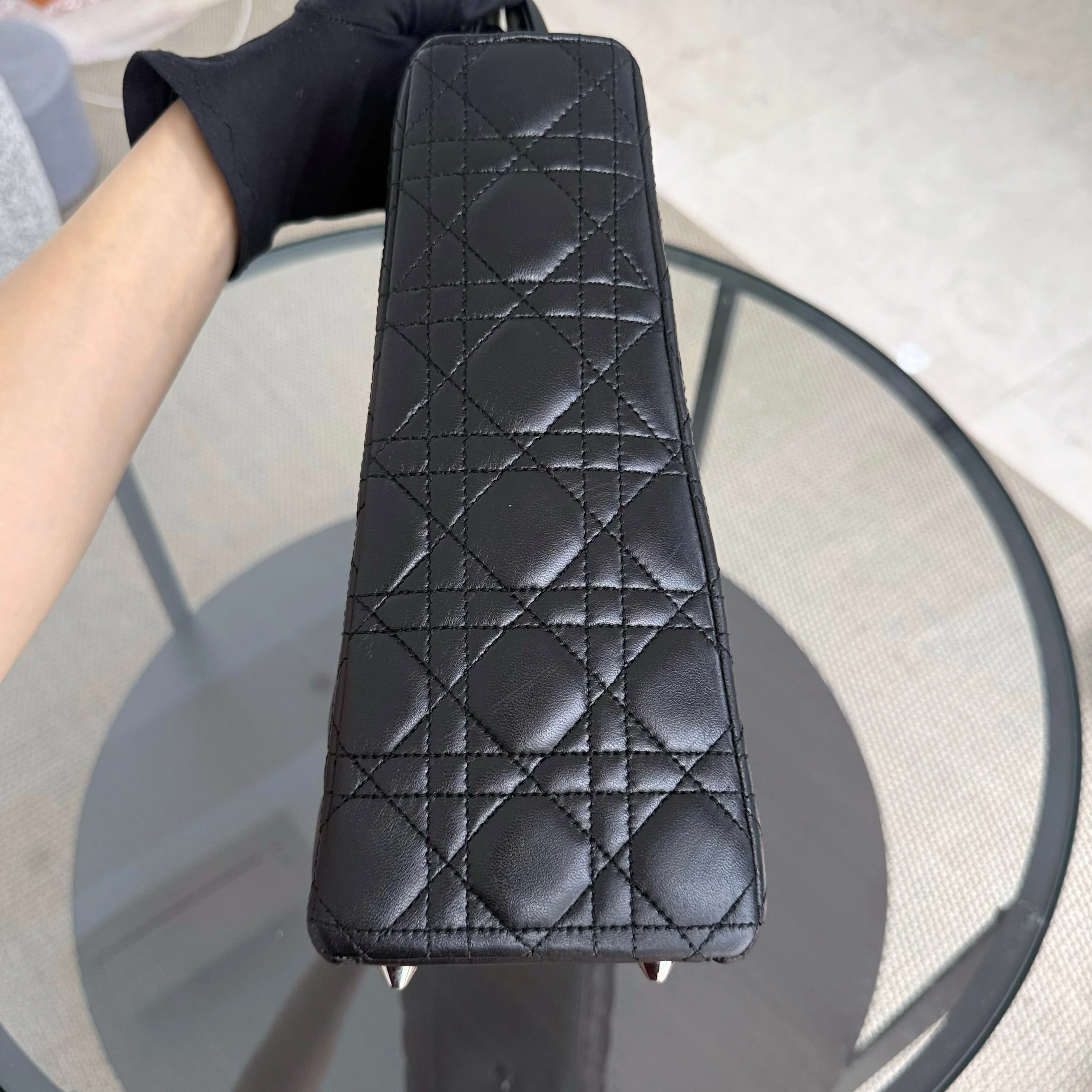 DIor Lady Large - Cannage Lambskin Black Silver Hardware NO STRAP