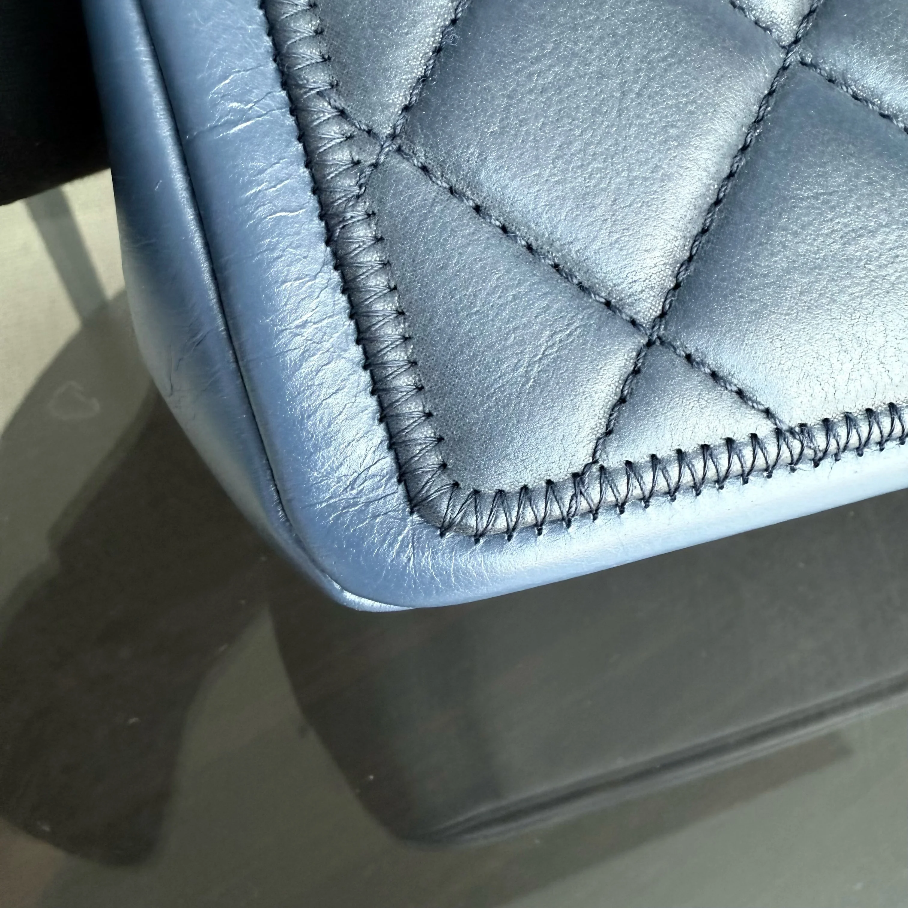 Chanel Seasonal Flap - 25CM Quilted Calfskin Blue Ruthenium Silver Hardware Series 20