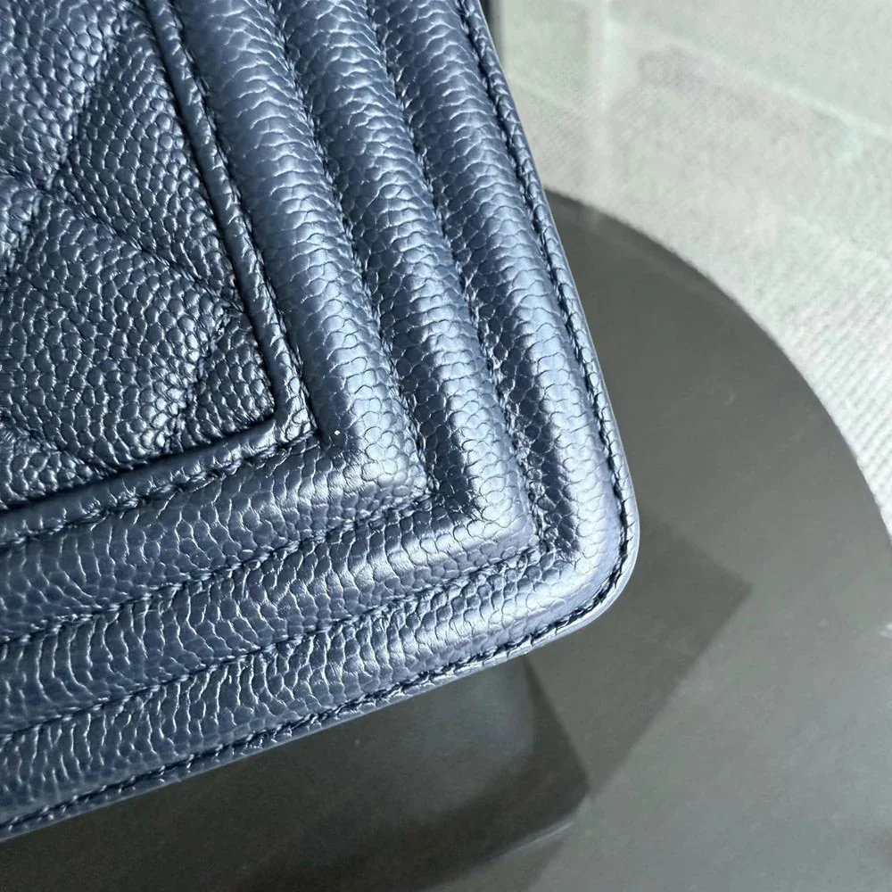 Chanel Boy Medium - Caviar 25CM Quilted Dark Blue Gold Hardware Series 25