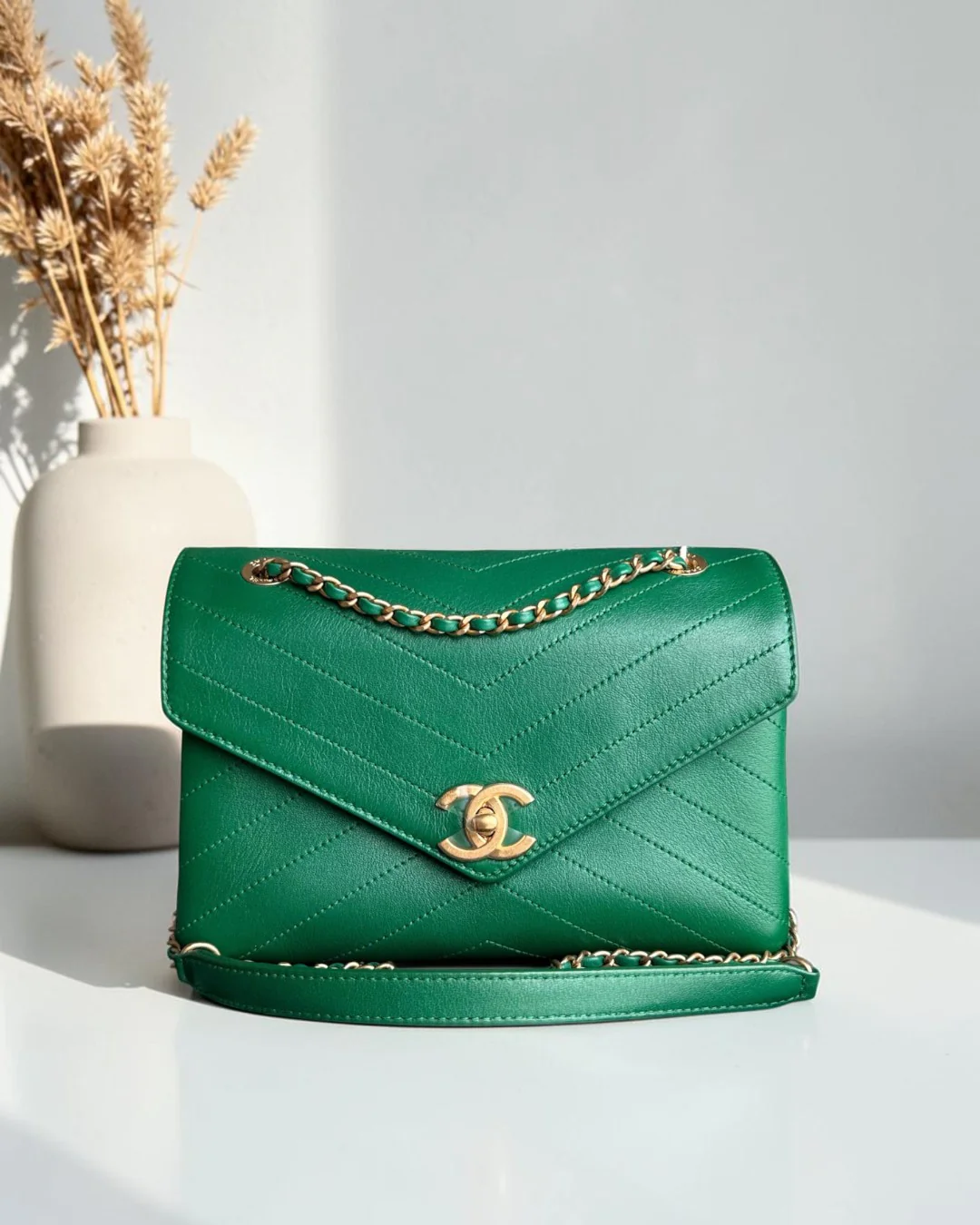 Chanel Coco Chevron Bag - Calfskin Green Gold Hardware Series 25