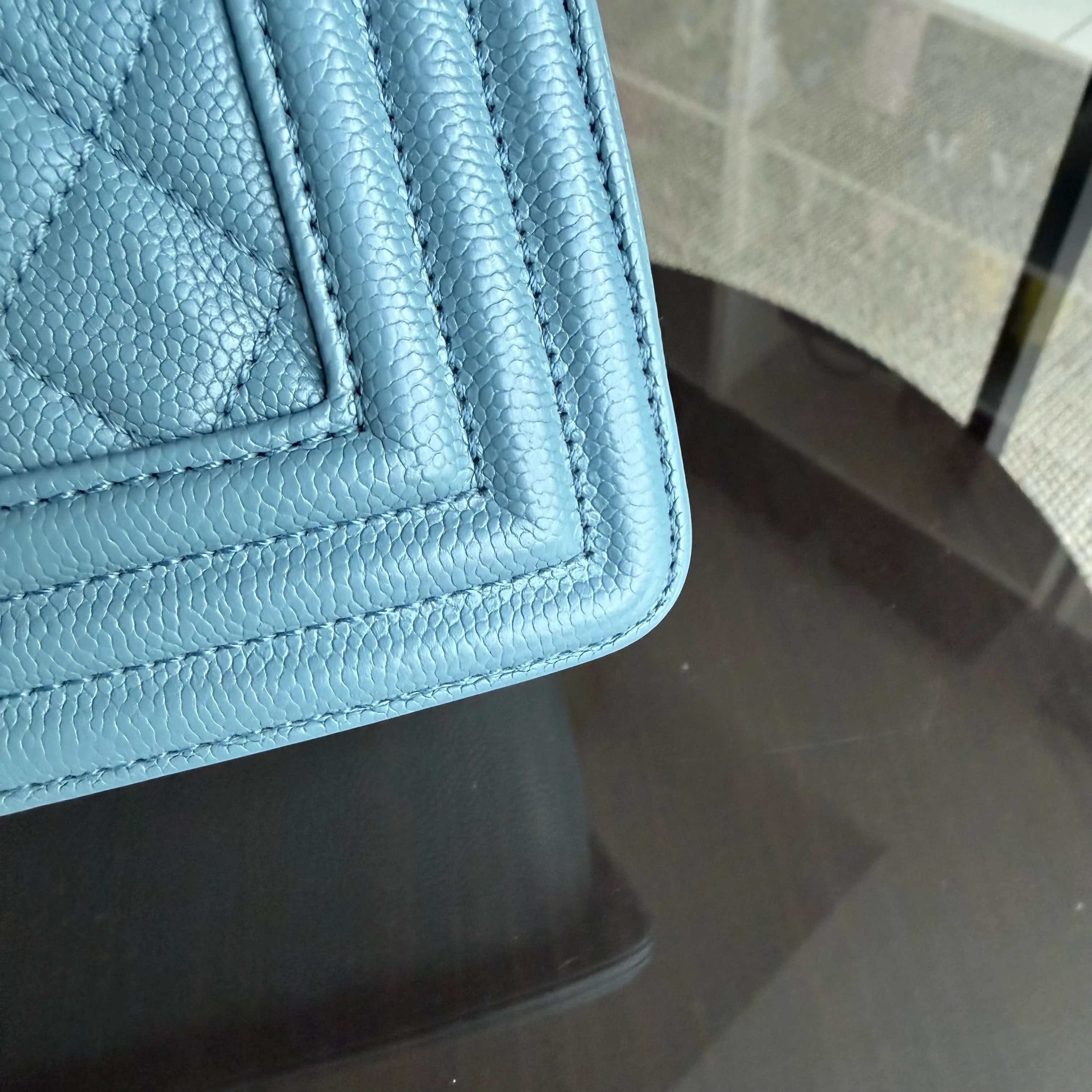 Chanel Boy Medium - Caviar 25CM Quilted Blue Gold Hardware 25