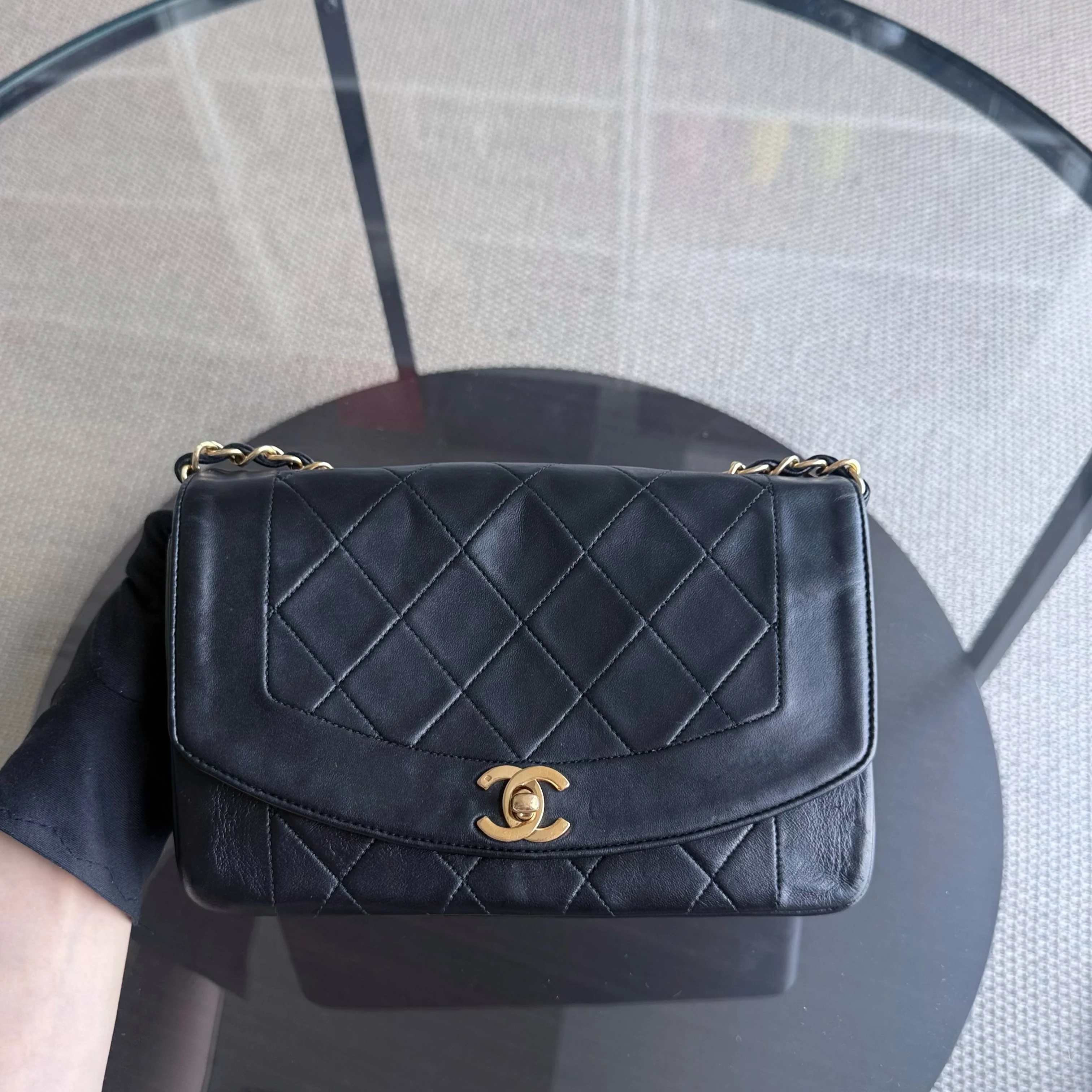 Chanel Diana Vintage - Quilted Lambskin Black Gold Hardware Series 2