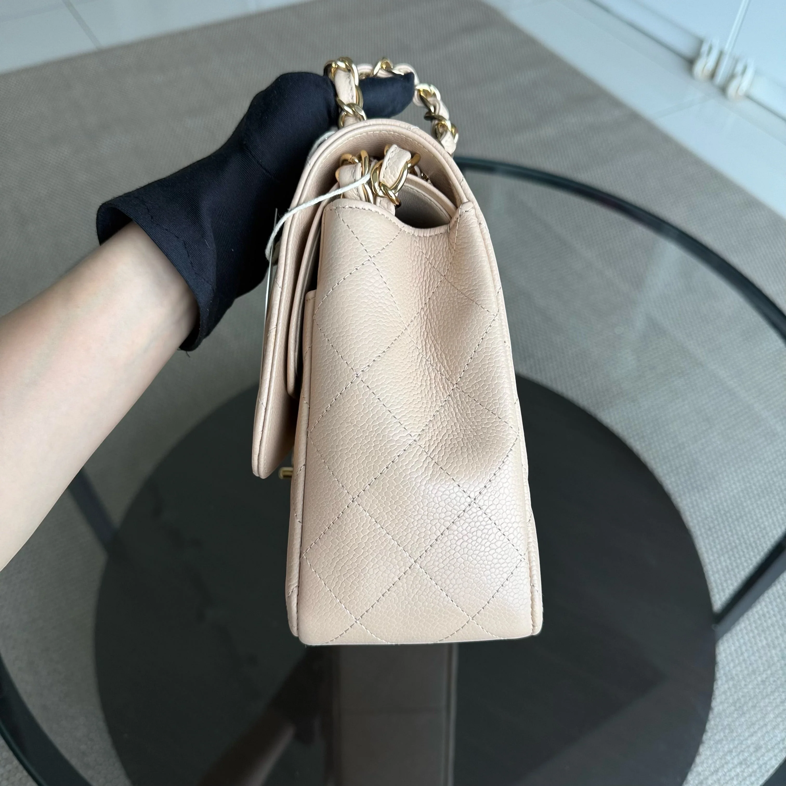 Chanel Classic Flap Jumbo - Caviar Quilted Double Flap Light Beige Gold Hardware