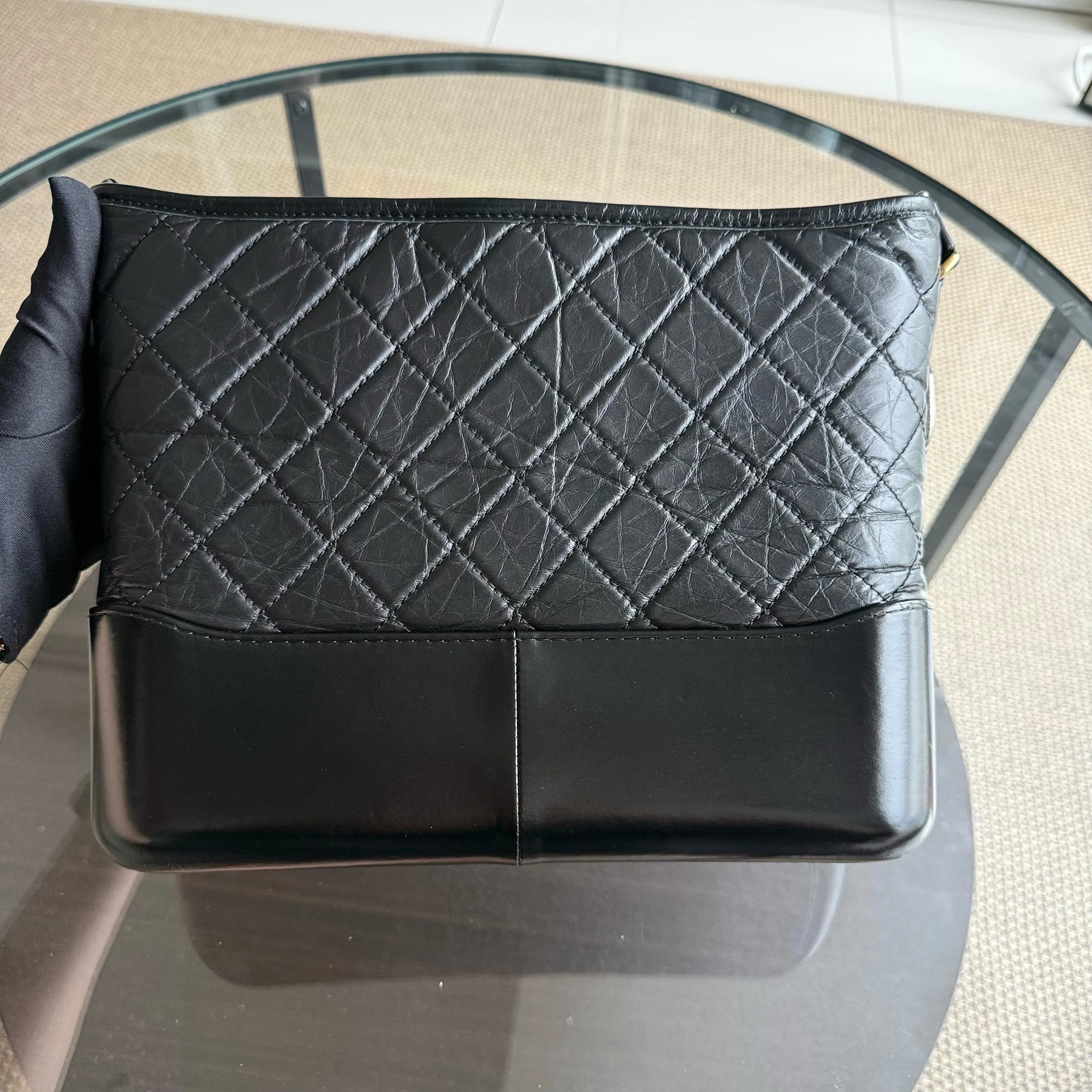 Chanel Gabrielle Medium - Quilted Aged Calfskin Black Two-tone Gold Hardware Series 23