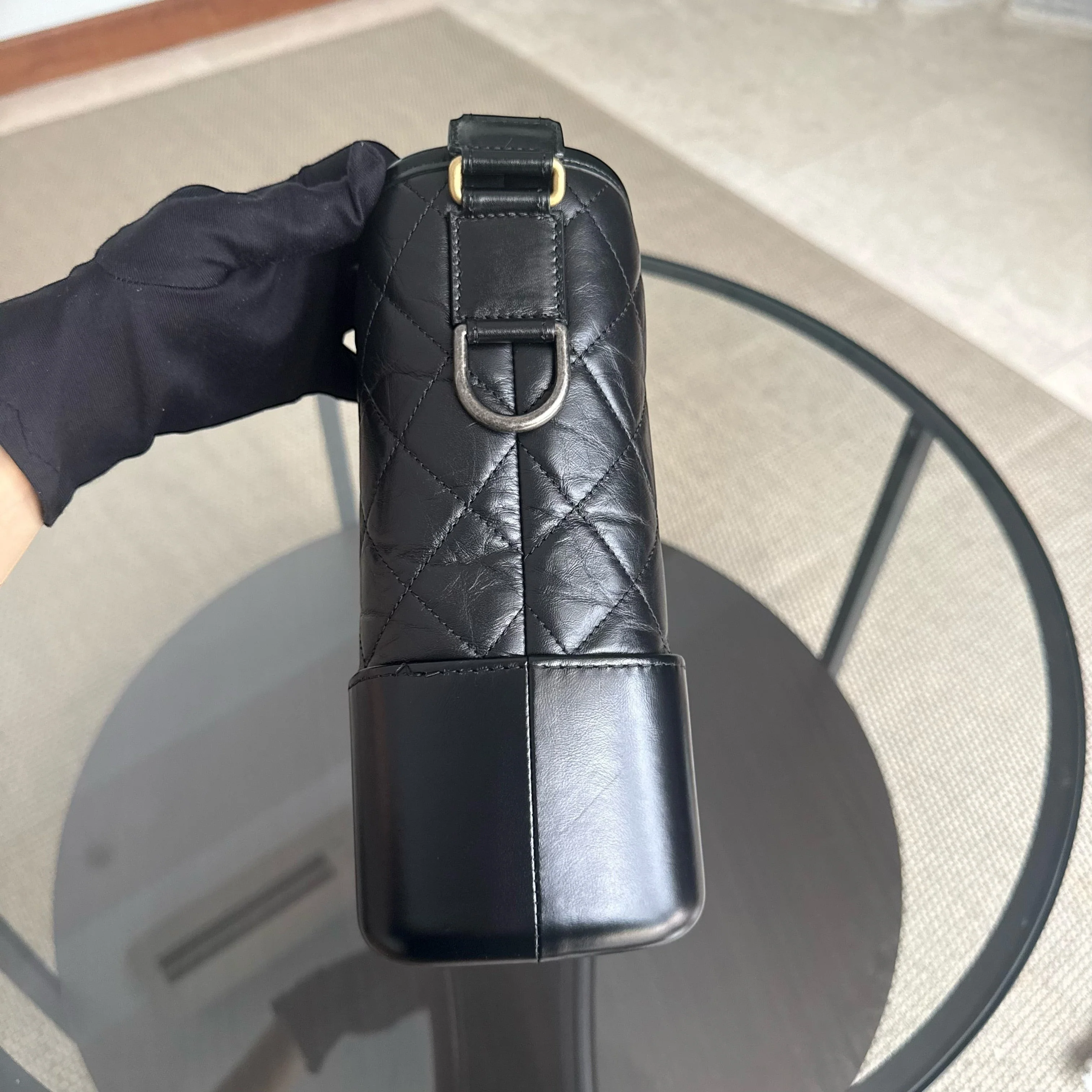 Chanel Gabrielle Medium - Quilted Aged Calfskin Black Two-tone Gold Hardware