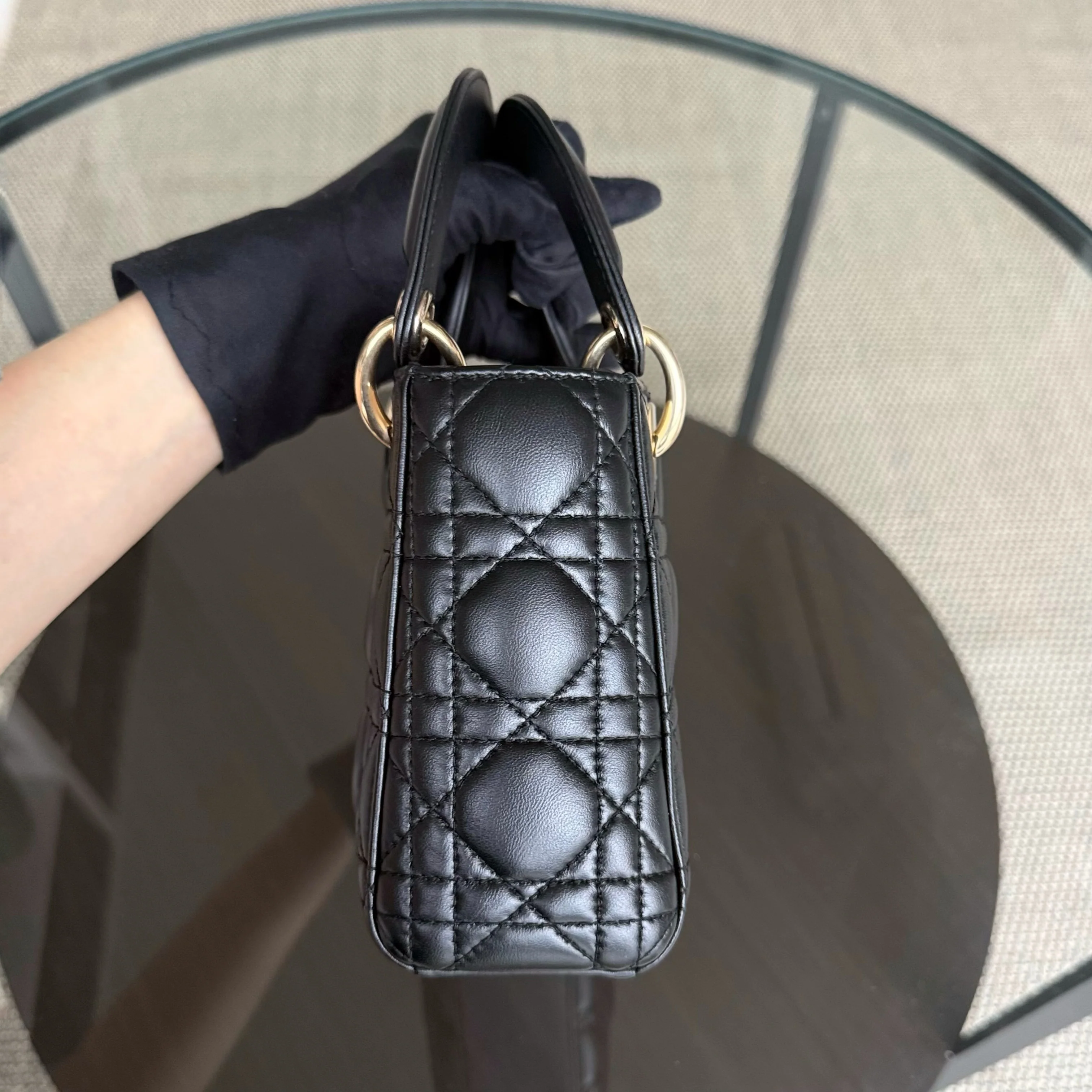 Dior Lady Mini - Cannage Lambskin Black Gold Hardware Chain Strap